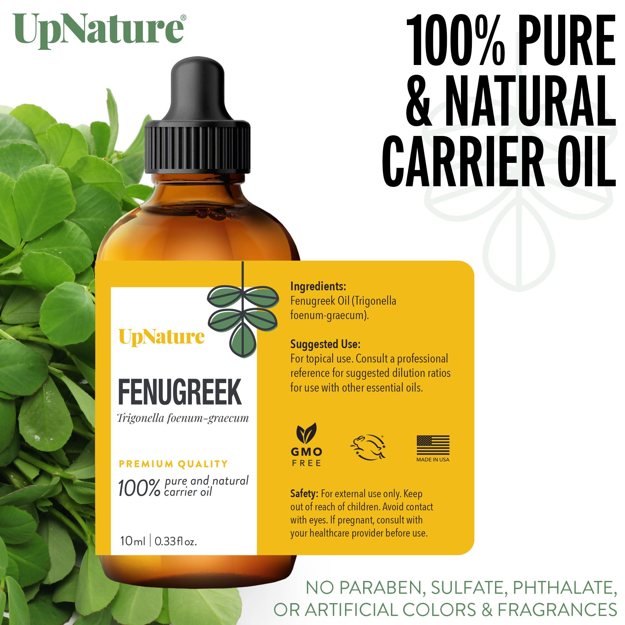 UpNature Fenugreek Oil - 100% Pure Fenugreek Seed Extract Essential Oil, 2oz - Natural Hair Growth & Skin Care Solution for Thicker Hair & Healthy Skin