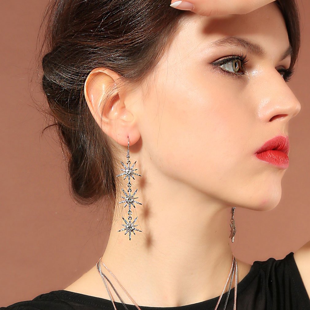Crystal Snowflake Drop Dangle Earrings for Women - Silver Plated Winter Party Christmas Wedding Jewelry | Perfect for Holiday Gifts, Formal Events & Special Occasions