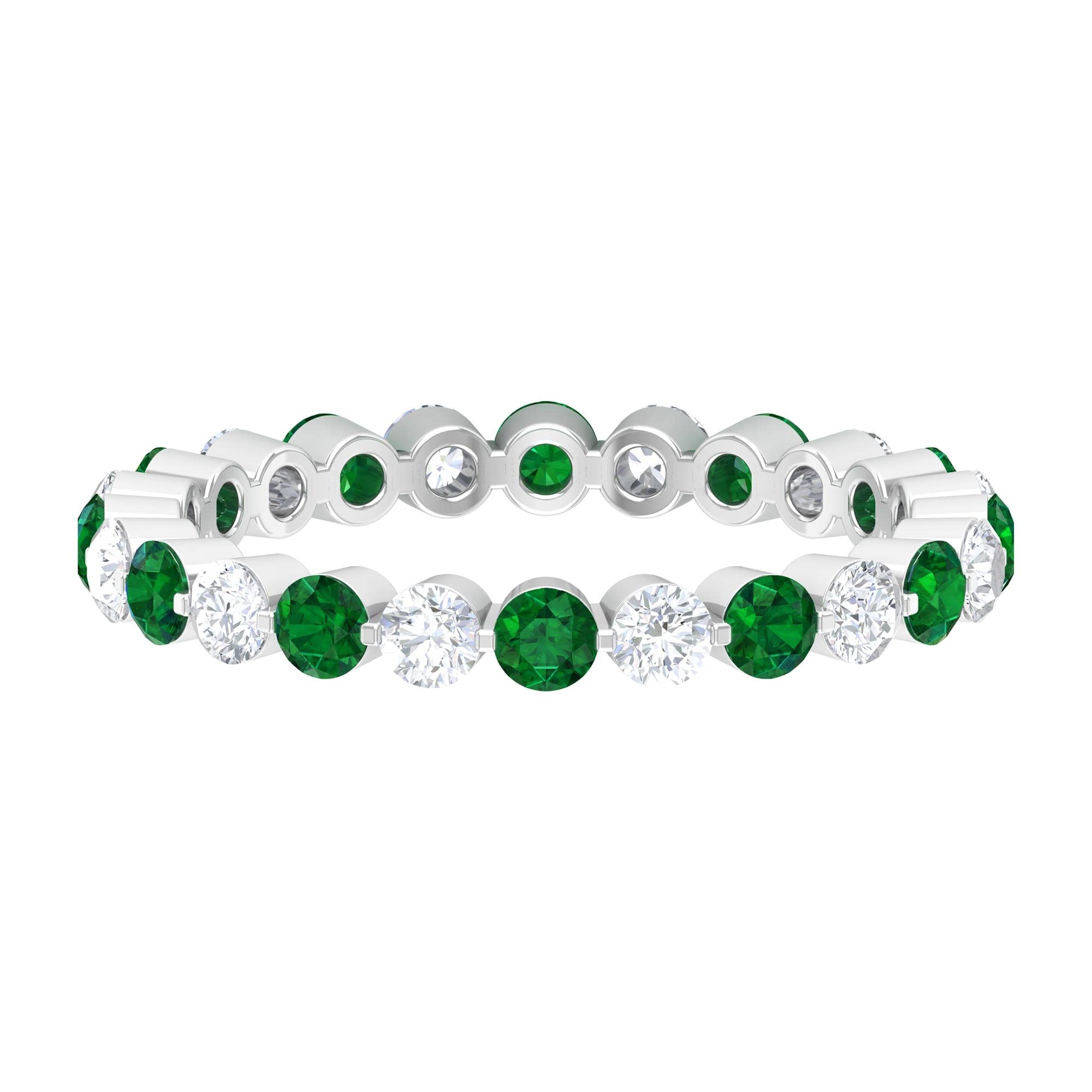 1.50 CT Emerald and Diamond Eternity Ring for Women - 14K Solid Gold Wedding Band, Anniversary Gift, Stackable Ring for Bridal Jewelry Collection | Perfect for Engagement, Proposal, and Special Occasions