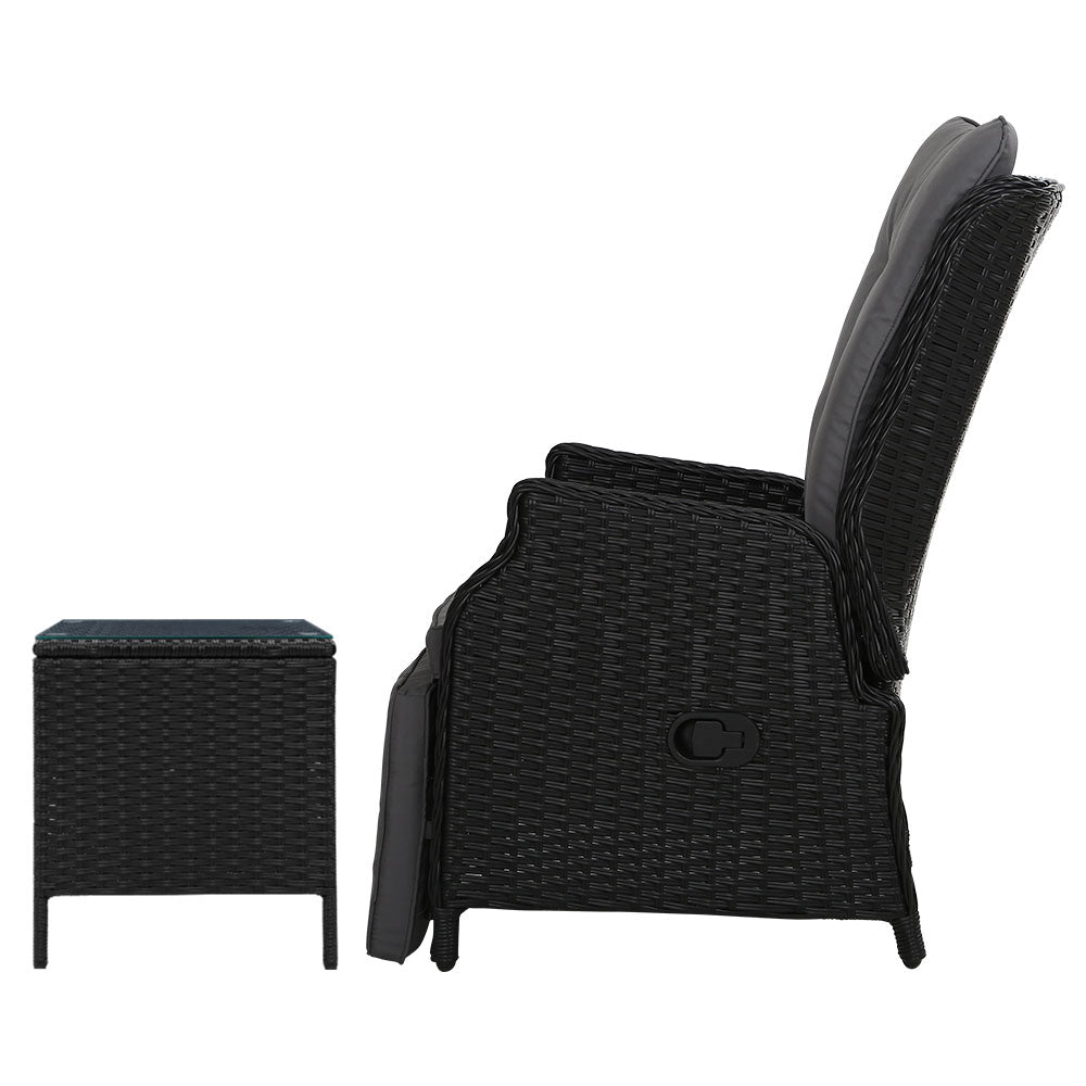 Elara Outdoor Recliner Patio Chairs with Side Table - Adjustable Lounge Chair for Backyard, Poolside & Garden Relaxation - Weather-Resistant Black Furniture Set