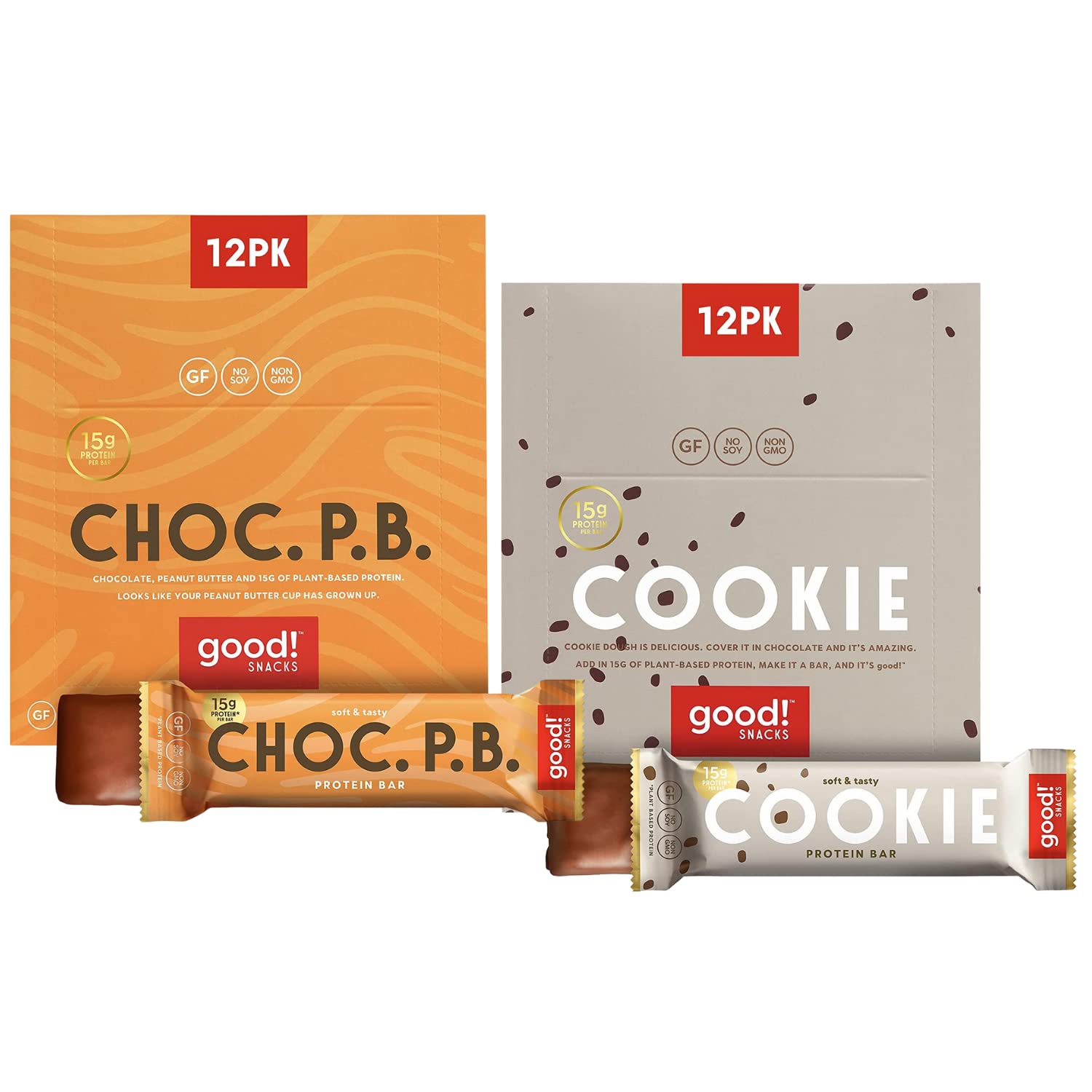 Vegan Protein Bars Bundle - Chocolate Peanut Butter & Cookie Dough (24 Bars) | Gluten-Free, Plant-Based, Low Sugar, High Protein (15g) | Healthy Meal Replacement & Energy Snacks | Perfect for Workouts, Hiking & On-the-Go Nutrition