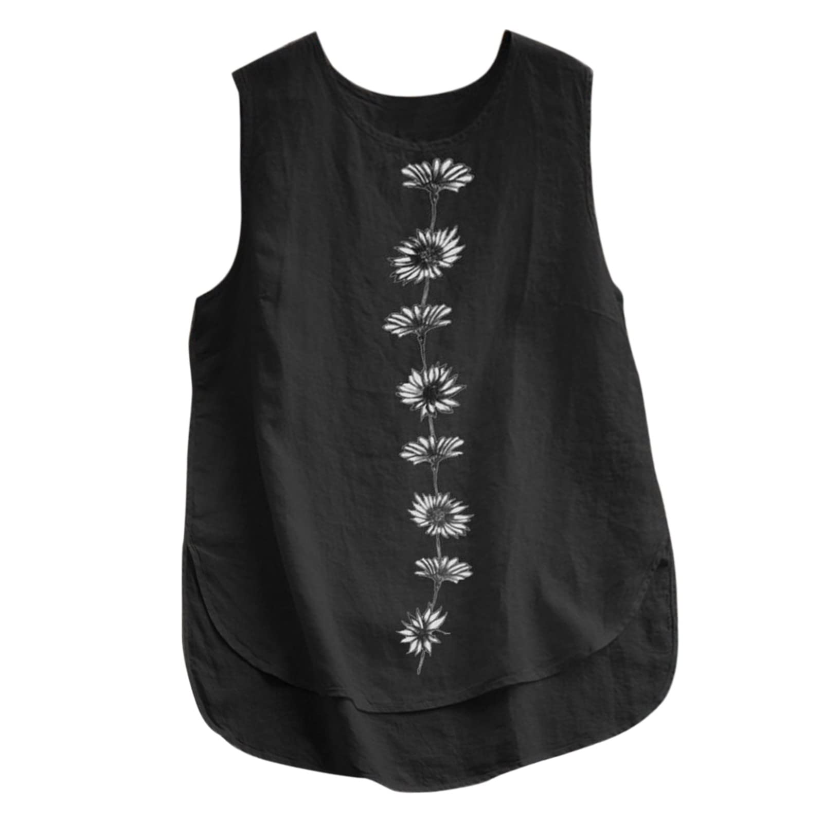 Women's Vintage Daisy Print Cropped Tank Top - Round Neck Sleeveless Summer Tops for Women | Casual Wear, Beach Outfits, Yoga & Summer Fashion