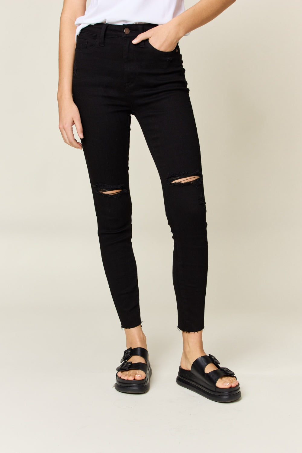 Judy Blue High Waist Skinny Jeans for Women - Tummy Control Stretch Denim with Distressed Details | Perfect for Casual Wear, Date Night & Everyday Outfits