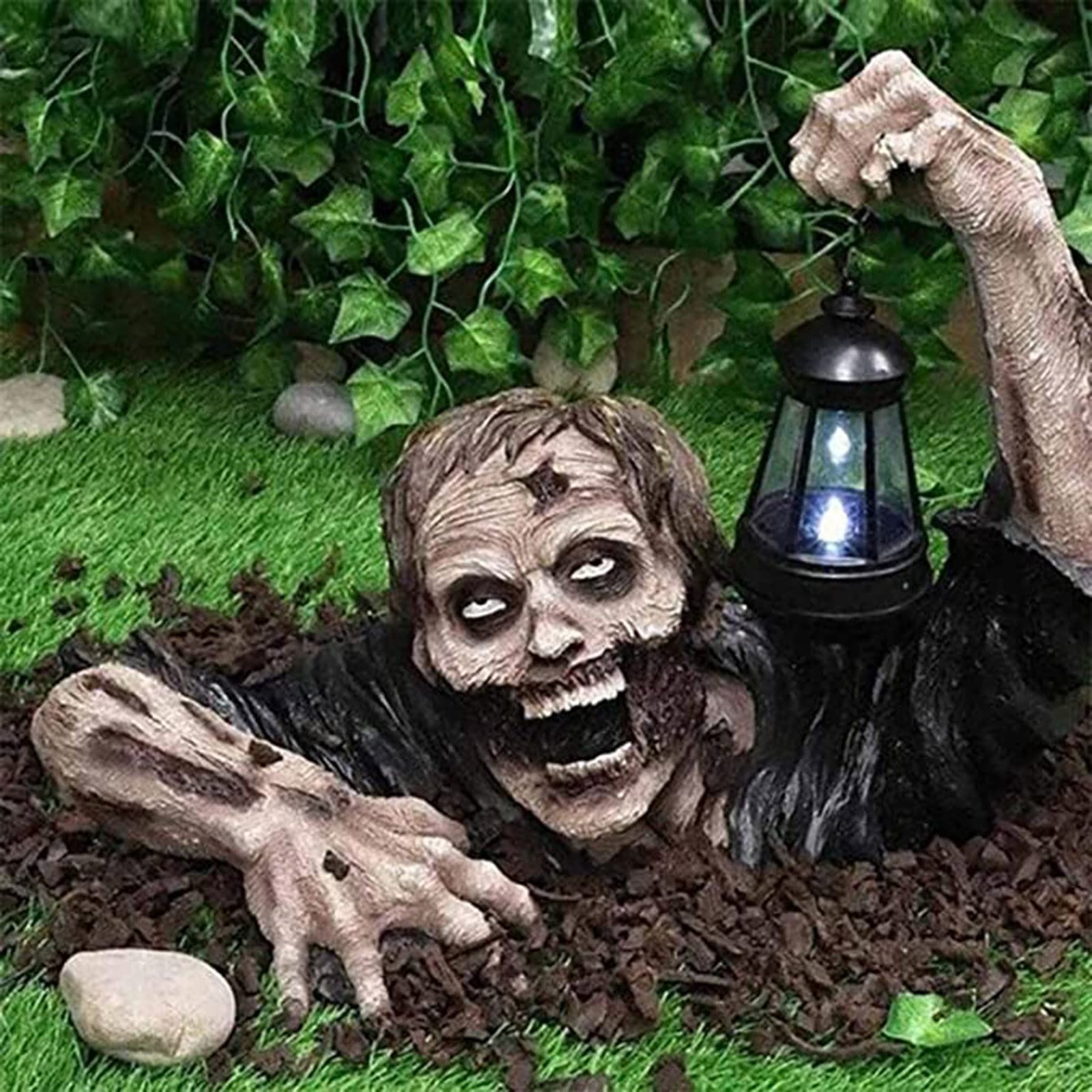 GONEBIN Halloween Zombie Garden Lights - Outdoor Halloween Decorations, Resin Zombie Gnome Crafts with LED Lighting for Yard, Lawn, and Patio Decor | Spooky Party & Trick-or-Treat Scene Setup