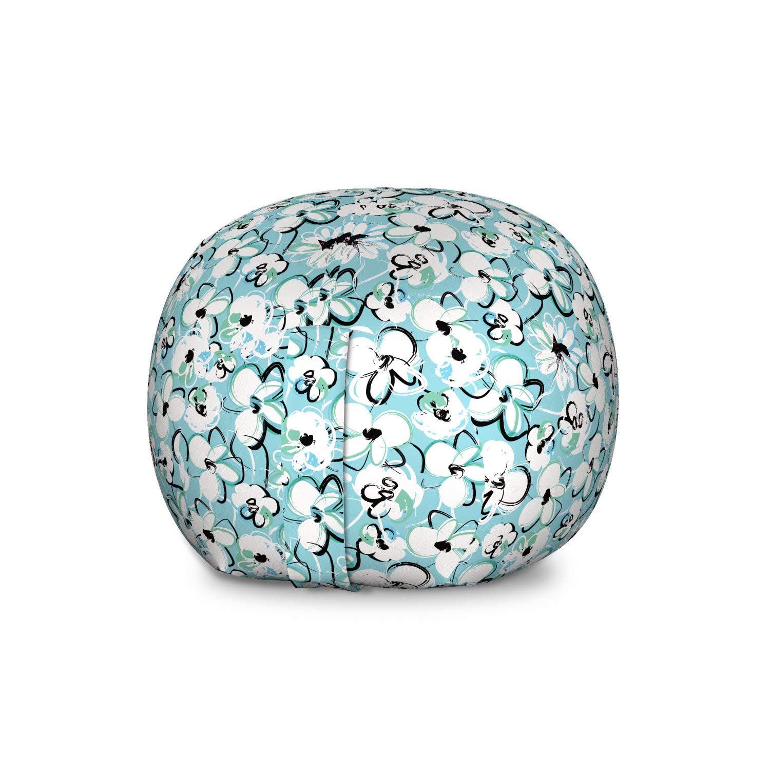 Ambesonne Floral Toy Storage Bag Chair - Large Washable Stuffed Animal Organizer with Paintbrush Strokes Flower Motifs in Turquoise Sky Blue - Perfect for Kids' Room, Playroom, and Nursery Organization