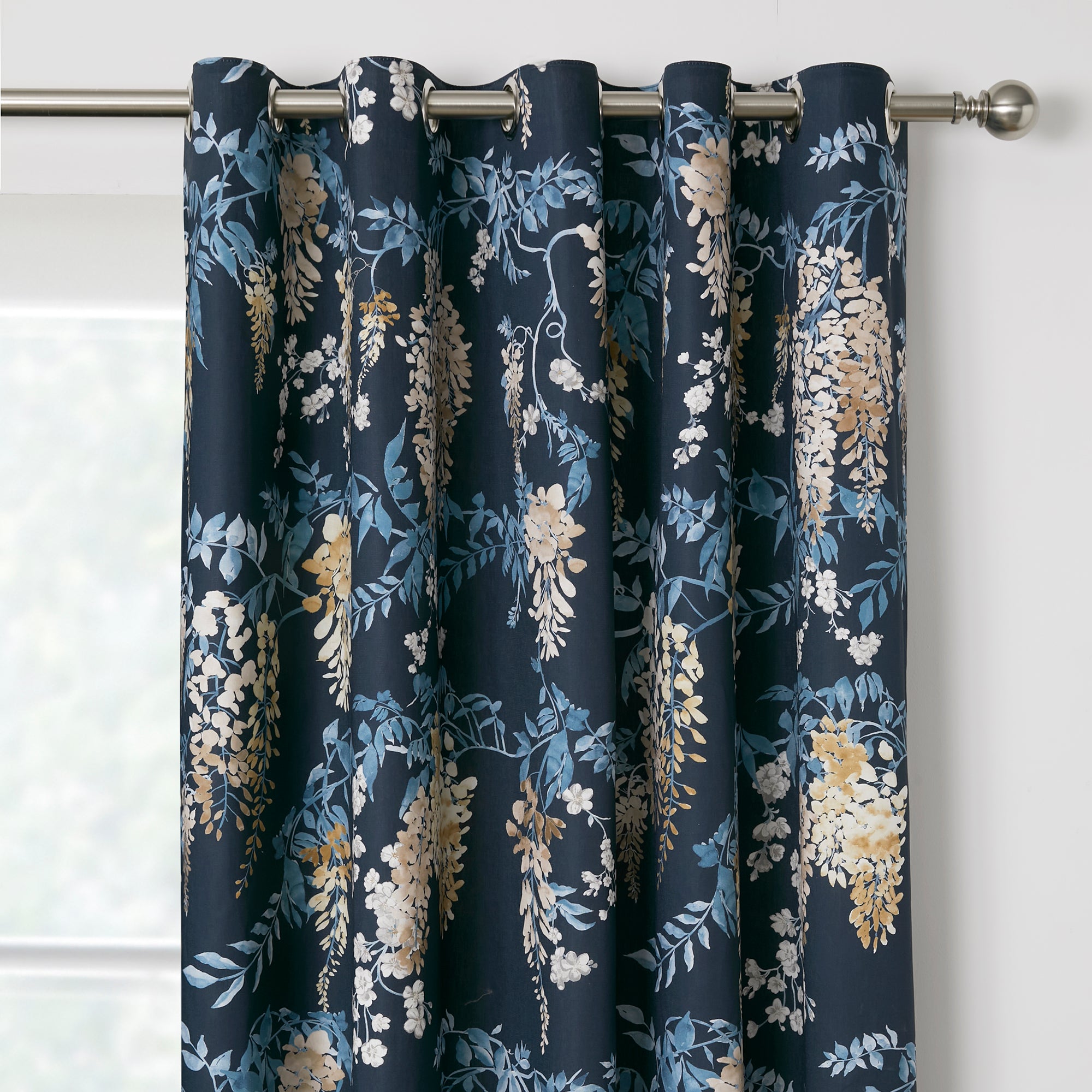 Dreams & Drapes Wisteria Eyelet Curtains Navy Blue - Elegant Window Treatments for Living Room, Bedroom & Home Decor