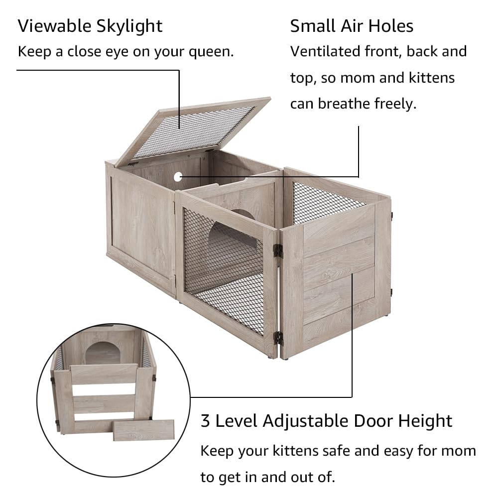 Unipaws 3-in-1 Multi-Purpose Cat Birthing Box - Nesting House, Playpen & Whelping Box with Secure Door - Ideal for Pregnant Cats, Kittening & Weaning - Perfect for Home, Vet Clinics & Breeders