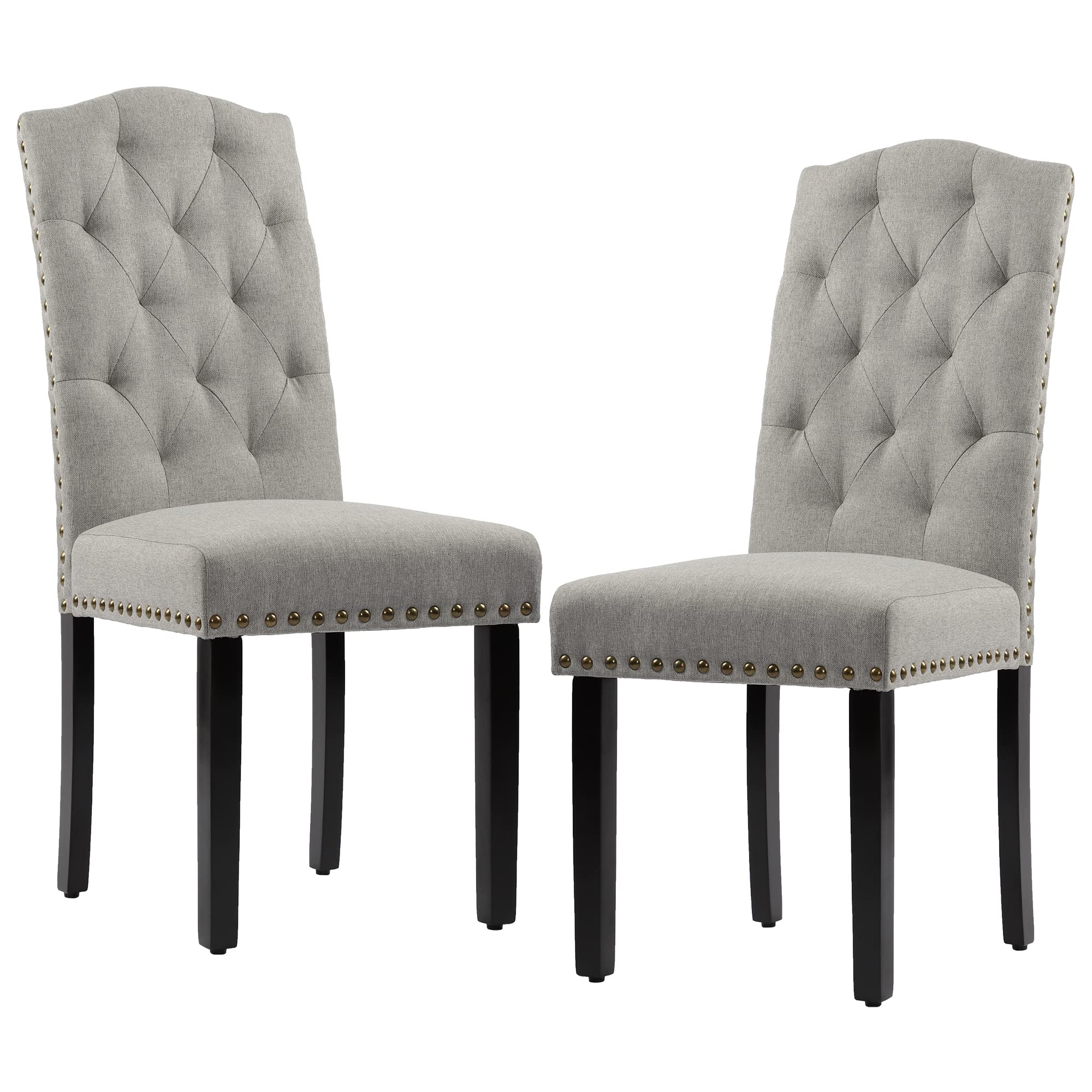 DAGONHIL 2-Piece Upholstered Dining Chair Set - Armless Kitchen Chairs with Black Solid Wood Legs for Home, Kitchen & Living Room (Gray) - Perfect for Small Spaces & Modern Dining Areas