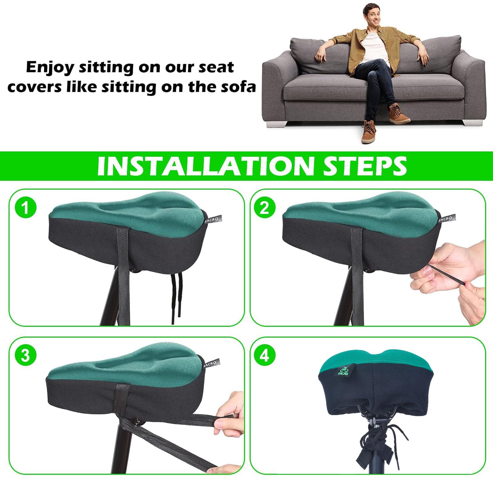 Zacro Gel Bike Seat Cushion - Extra Soft Comfortable Bicycle Seat Cover for Men & Women - Compatible with Peloton, Indoor & Outdoor Cycling - Perfect for Long Rides, Commuting & Exercise Bikes
