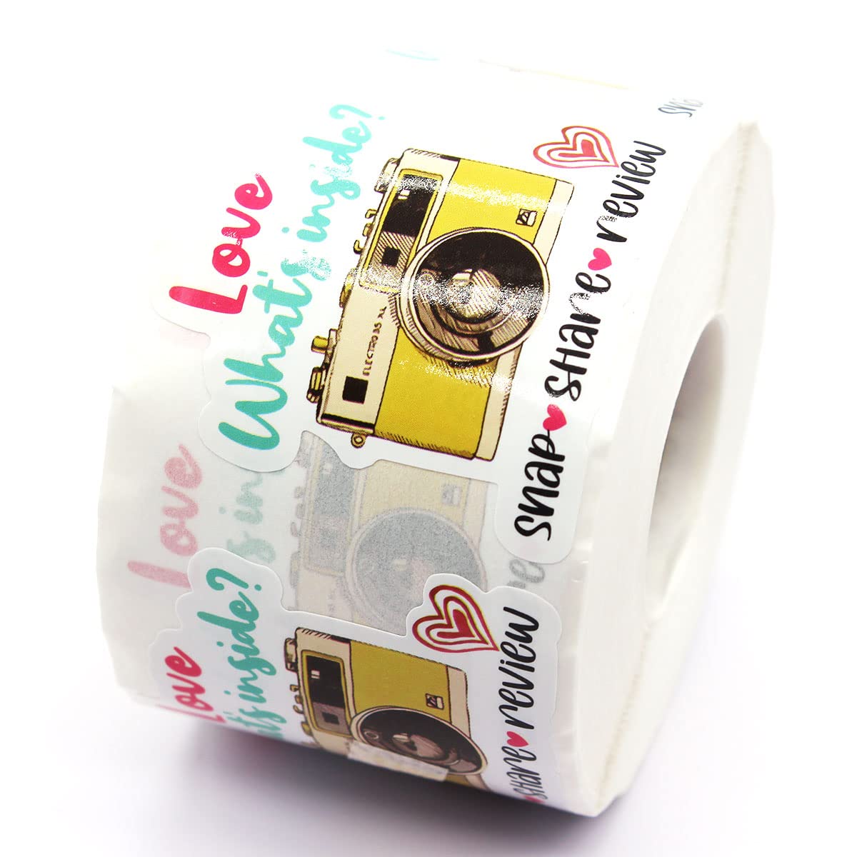 Snap Share Review Cute Camera Stickers - 500 Labels Per Roll | Thank You Stickers, Handmade Stickers, Small Shop Stickers for Small Business & Online Retailers | Perfect for Packaging, Envelopes, Handmade Goods & DIY Projects