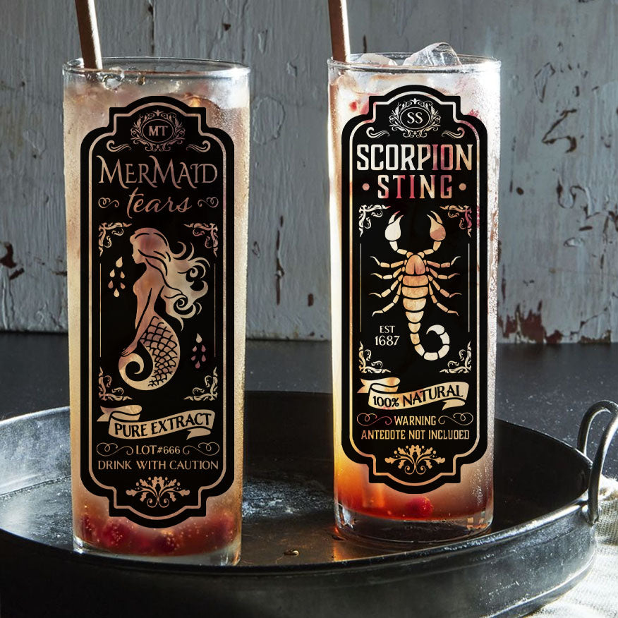 BarConic Highball & Collins Glasses Set - Halloween Themed Apothecary Design Drinking Cups | Perfect for Cocktail Parties, Halloween Decor & Gothic Home Bar Setup