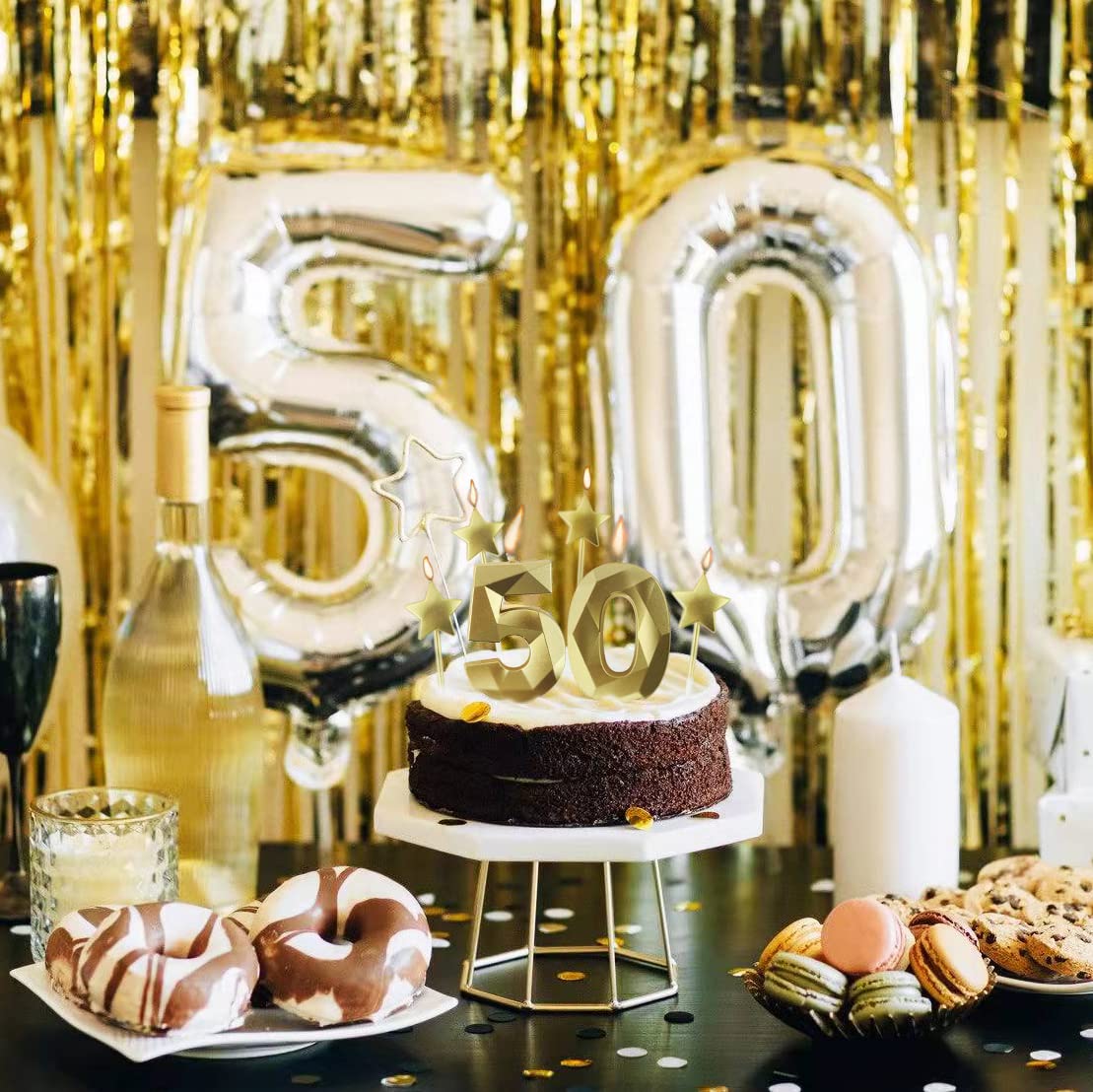 Golden Number 0 Birthday Candles - 2.76 Inch 3D Diamond Shaped Cake Candles with Stars for Birthday Parties, Anniversaries & Special Celebrations - Perfect for Cake Decorations & Festive Occasions (Gold)