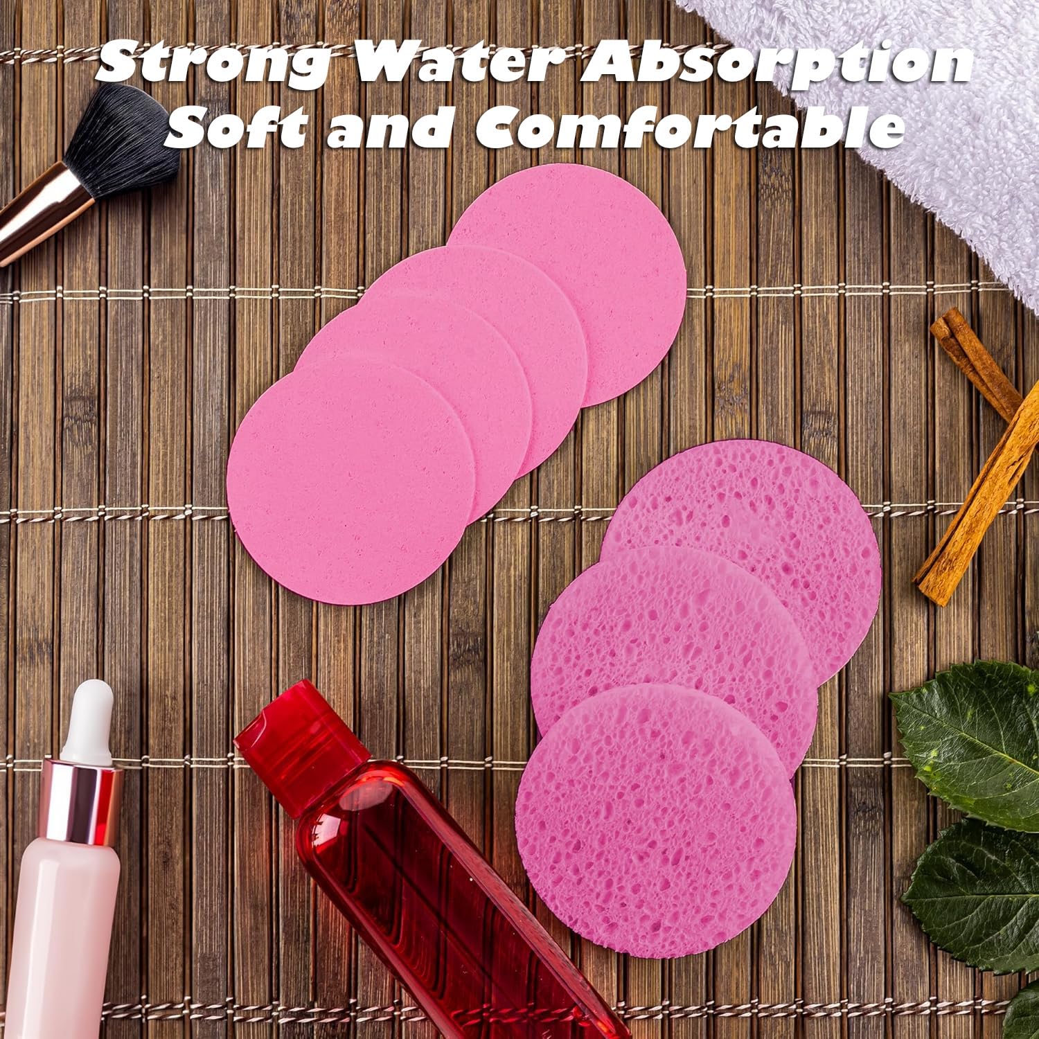 AKOAK 5-Piece Round Wood Pulp Makeup Sponges - Soft Blending Sponge for Foundation, Concealer & Powder - Gentle Makeup Remover & Facial Cleansing Sponge - Skin Care & Beauty Tool (Pink) - Perfect for Daily Makeup Application & Travel