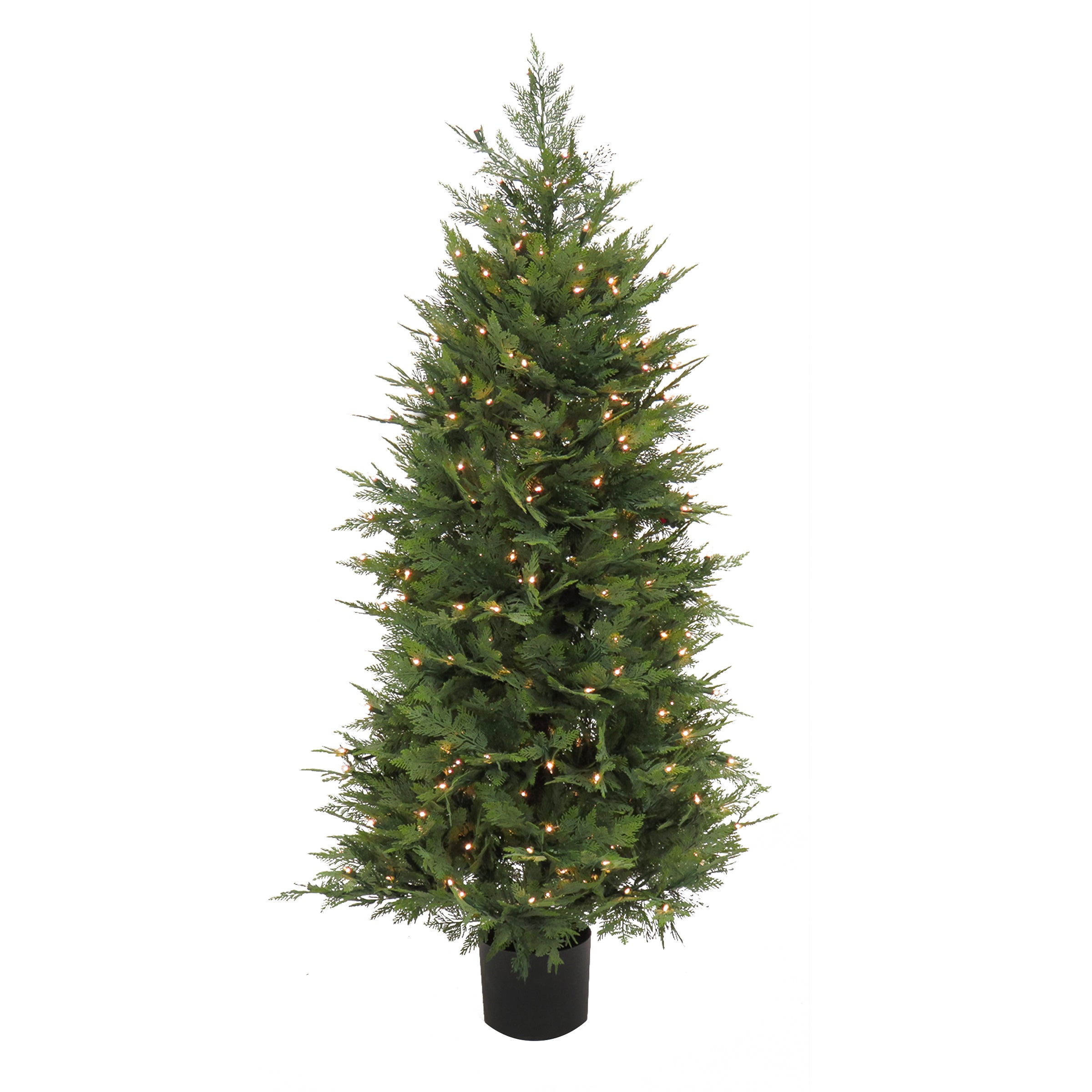 5 ft. Pre-Lit Artificial Cypress Topiary Tree in Black Plastic Nursery Pot with Clear LED Lights - Perfect for Indoor Home Decor, Office, and Holiday Festivities
