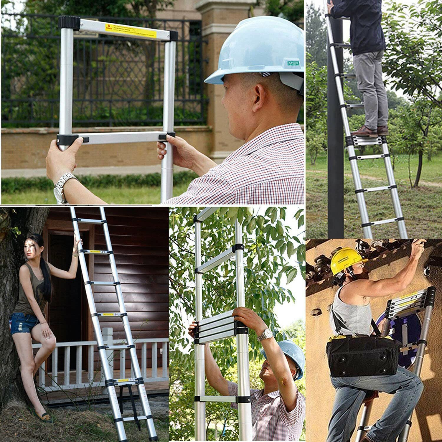 12.5ft Telescoping Ladder - Collapsible Aluminum Extension Ladder for RV, Attic, Home, Office & Warehouse | Lightweight, Adjustable Height with Safety Lock & Carrying Strap | Perfect for Roof Access, Painting, Repairs & Storage