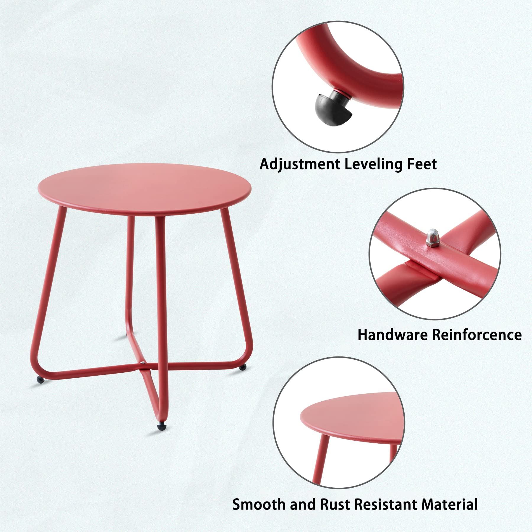 **Weatherproof Round Metal Outdoor Side Table - Portable Small Patio End Table for Garden, Balcony, Yard (Red) - Perfect for BBQs, Poolside, and Outdoor Relaxation**