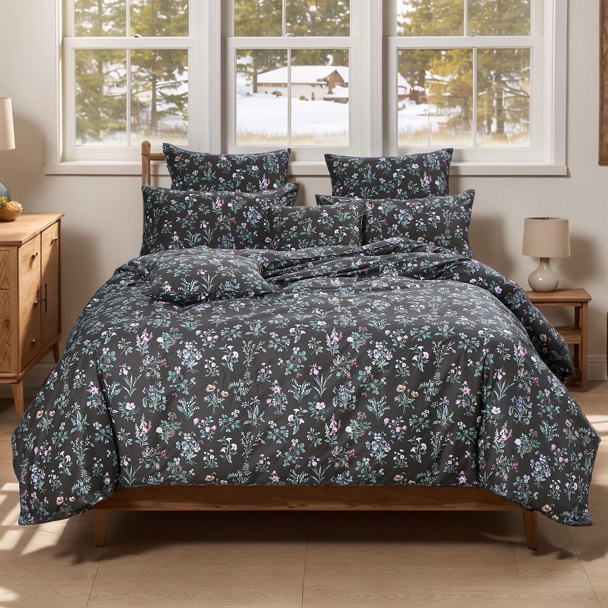 FADFAY Vintage Floral Duvet Cover Set Queen Size - 100% Cotton Soft Farmhouse Bedding with Zipper Closure, Olive Green Botanical Print, 3-Piece Comforter Cover | Perfect for Rustic, Shabby Chic & Farmhouse Style Bedrooms