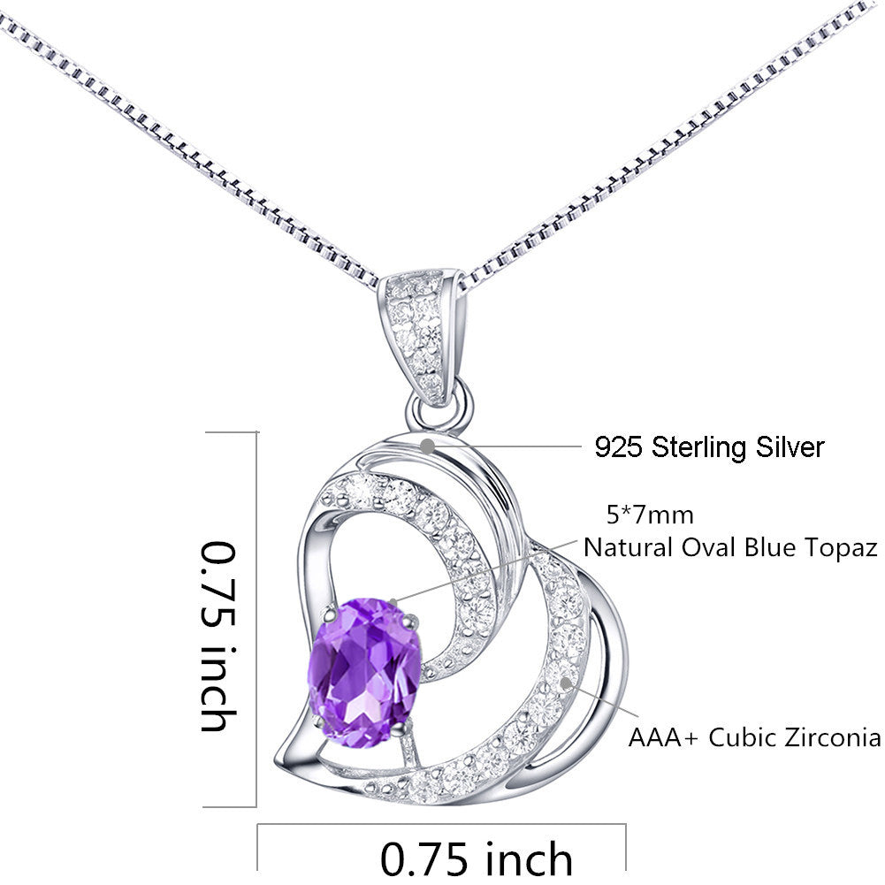 MABELLA 925 Sterling Silver Heart Pendant Necklace with Natural Amethyst Gemstone - Elegant Fine Jewelry Gift for Women & Girls - Perfect for Valentine's Day, Anniversary & Birthday Gifts