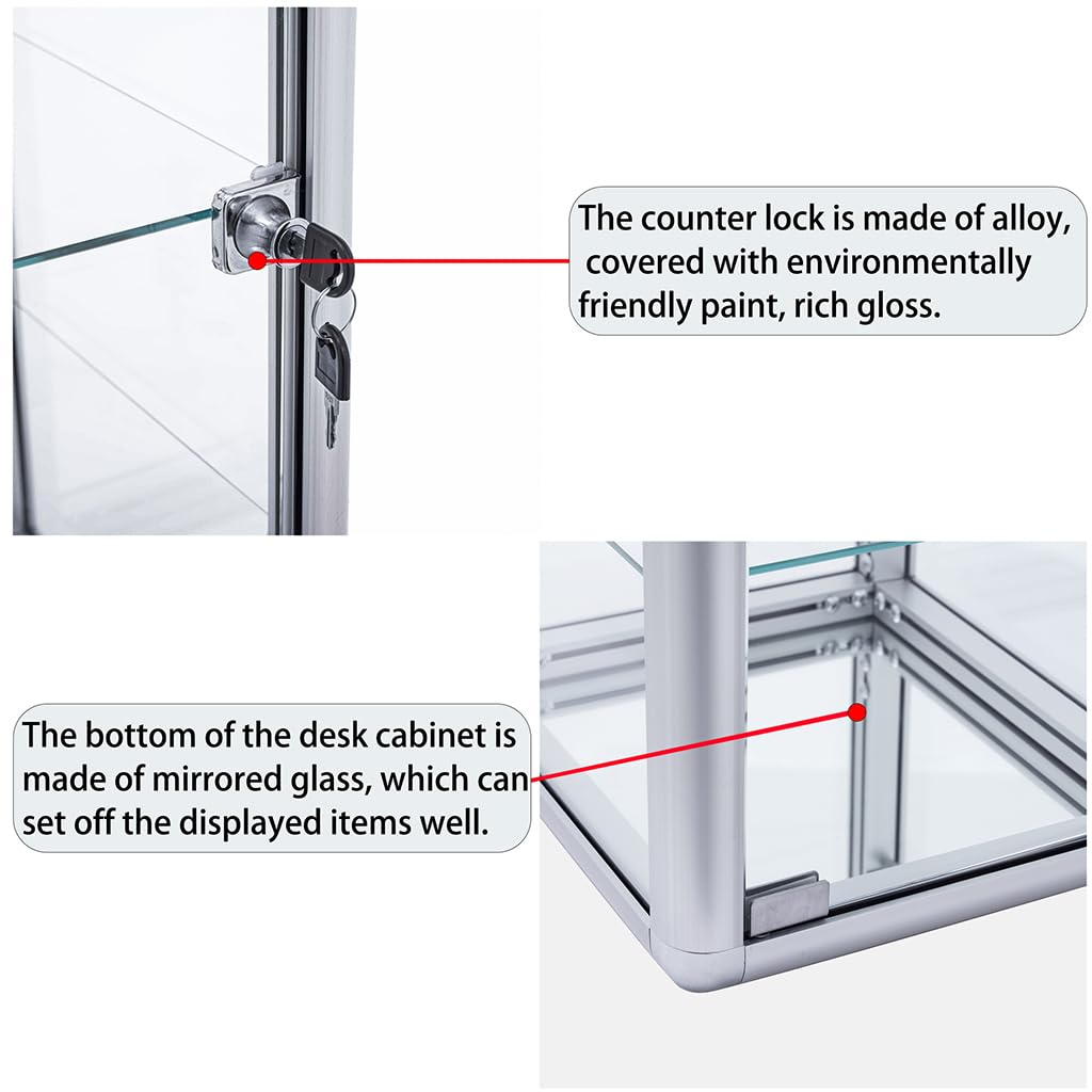 4-Shelf Glass Display Cabinet - Elegant Aluminum Table Top Tempered Glass Showcase with Sliding Door & Lock | Perfect for Bedroom, Living Room Decor | Display Jewelry, Collectibles & Home Decor Items