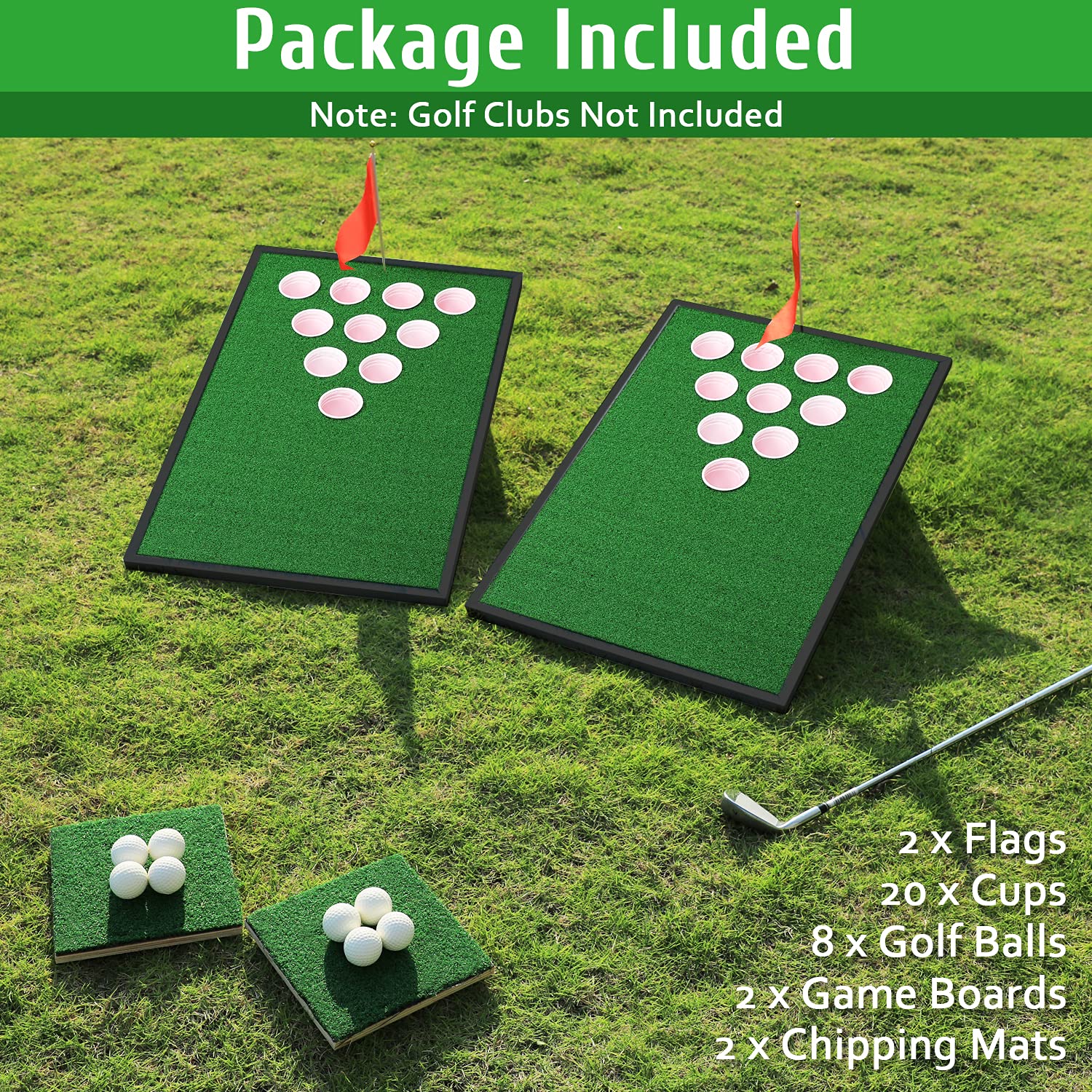 Premium Golf Cornhole & Pong Game Set with Chipping Mats & Balls - Fun Backyard, Tailgate, and Outdoor Party Game - Perfect Gift for Golfers, Family, and Friends