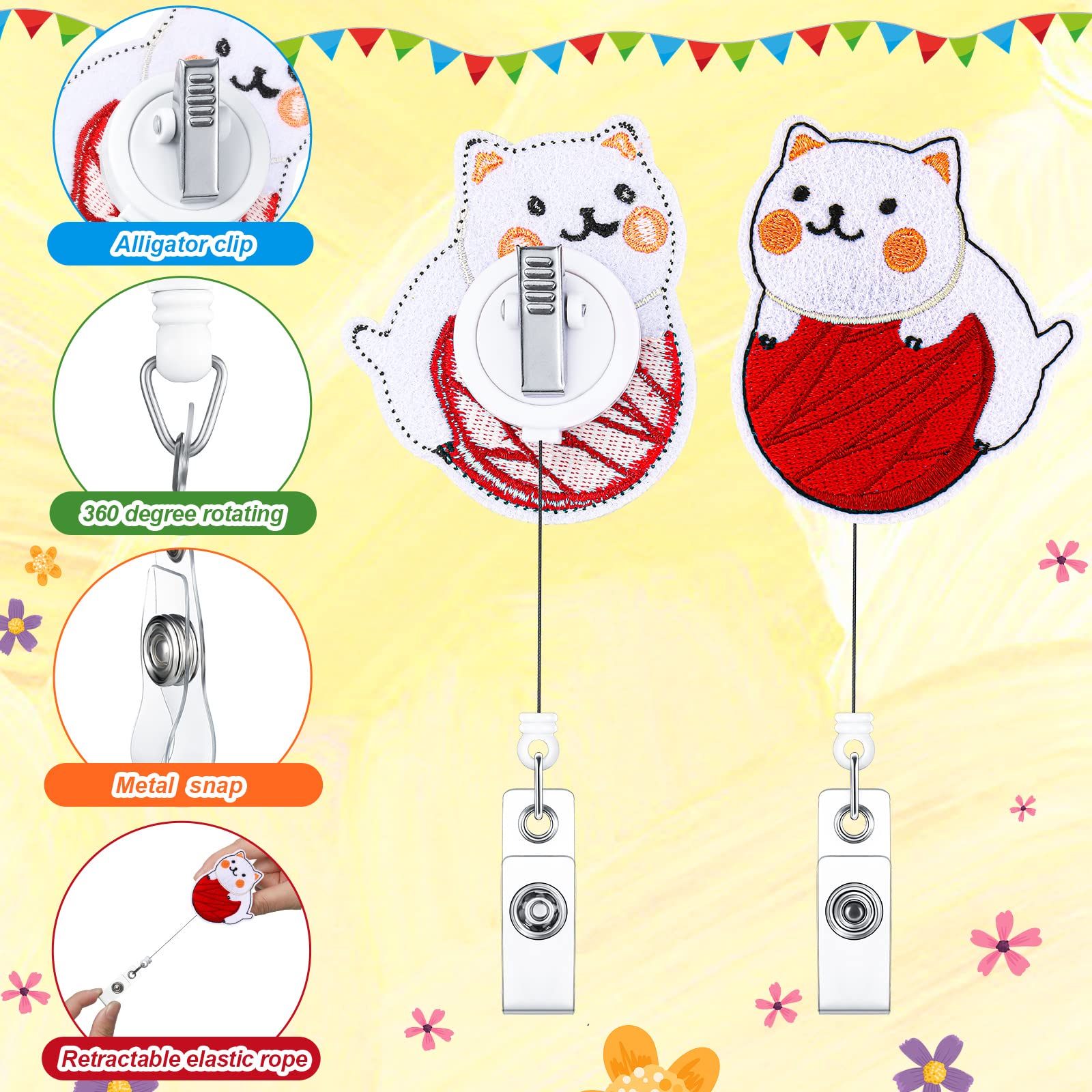Cute Cat Nurse Badge Reels - 8 Pcs Retractable ID Holders with Alligator Clip for Doctors, Nurses & Teachers (Valentine's Gift)