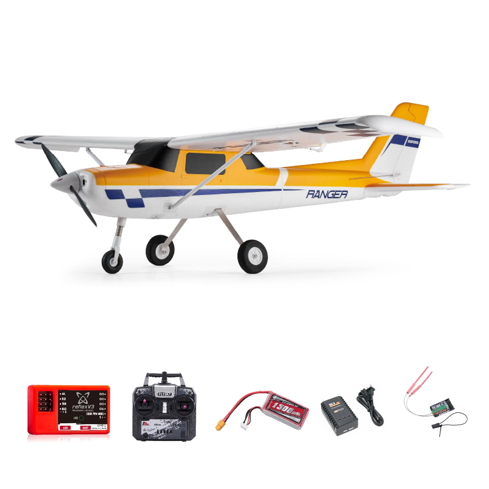 FMS 1220mm Ranger Reflex V3 Yellow 4 Channel RC Airplane - Ready to Fly (RTF) with Controller, Battery & Charger | Beginner Friendly Remote Control Plane for Adults | Perfect for Outdoor Flying, Hobby Training & Aerial Photography