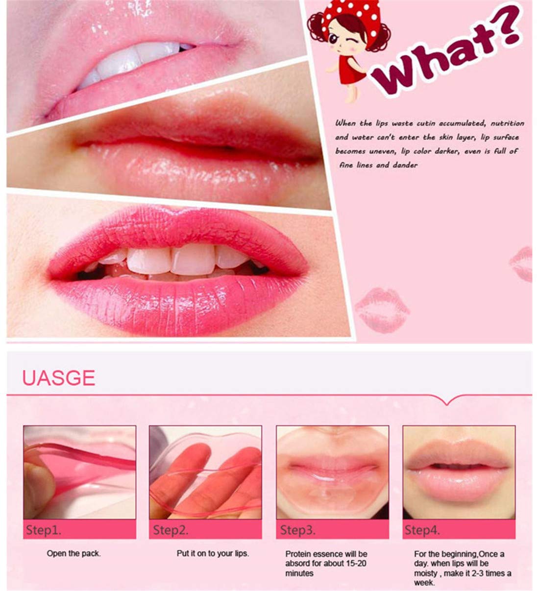 30PCS Collagen Lip Mask Sheets - Hydrating & Plumping Lip Patches for Dry, Chapped Lips - Moisturizing Lip Care Treatment with Rose Pink Crystal Formula - Perfect for Night Care, Makeup Prep & Winter Lip Protection