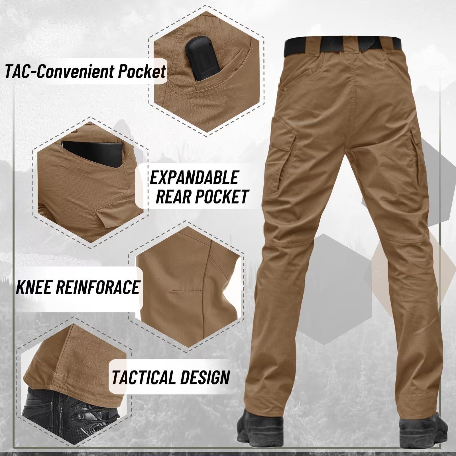 TACVASEN Men's Tactical Cargo Pants - 9-Pocket Lightweight Hiking & Work Pants for Construction, Outdoor Activities - Water Resistant & Durable for Camping, Hunting & Daily Wear