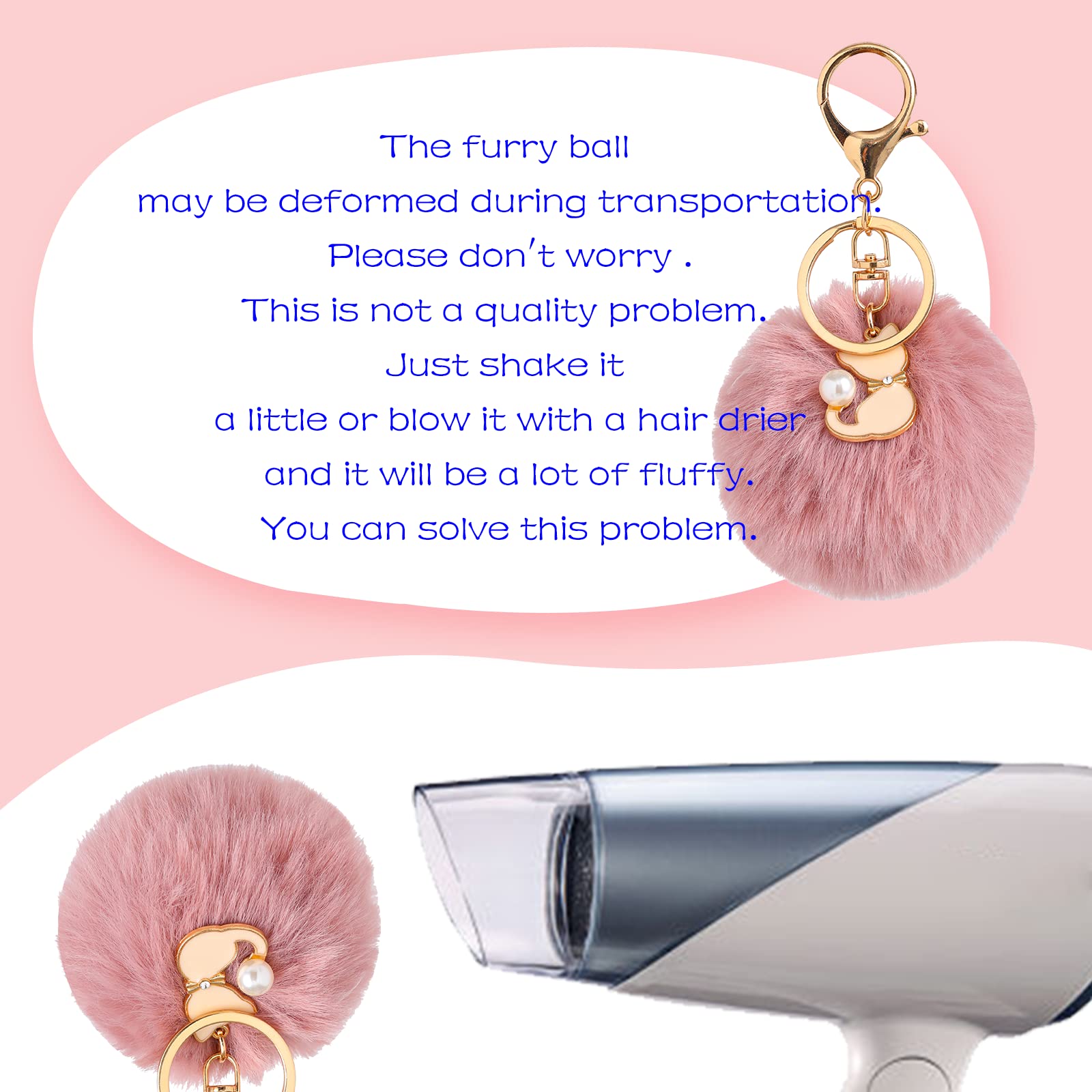 Fluffy Pom Pom Keychain - Soft Artificial Fur Ball Keyring for Car Keys, Bags & Backpacks - Cute Accessory for Women, Girls & Teens (Perfect Gift for Birthdays & Holidays)