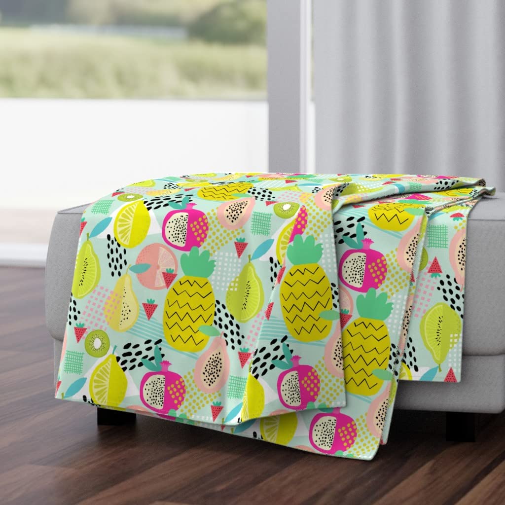 Soft Plush Minky Throw Blanket 50x70 Inches - Memphis Style Retro Geometric Pear Aqua Kitchen Print | Cozy Couch, Bed, Sofa Blanket for Home Decor & Gift