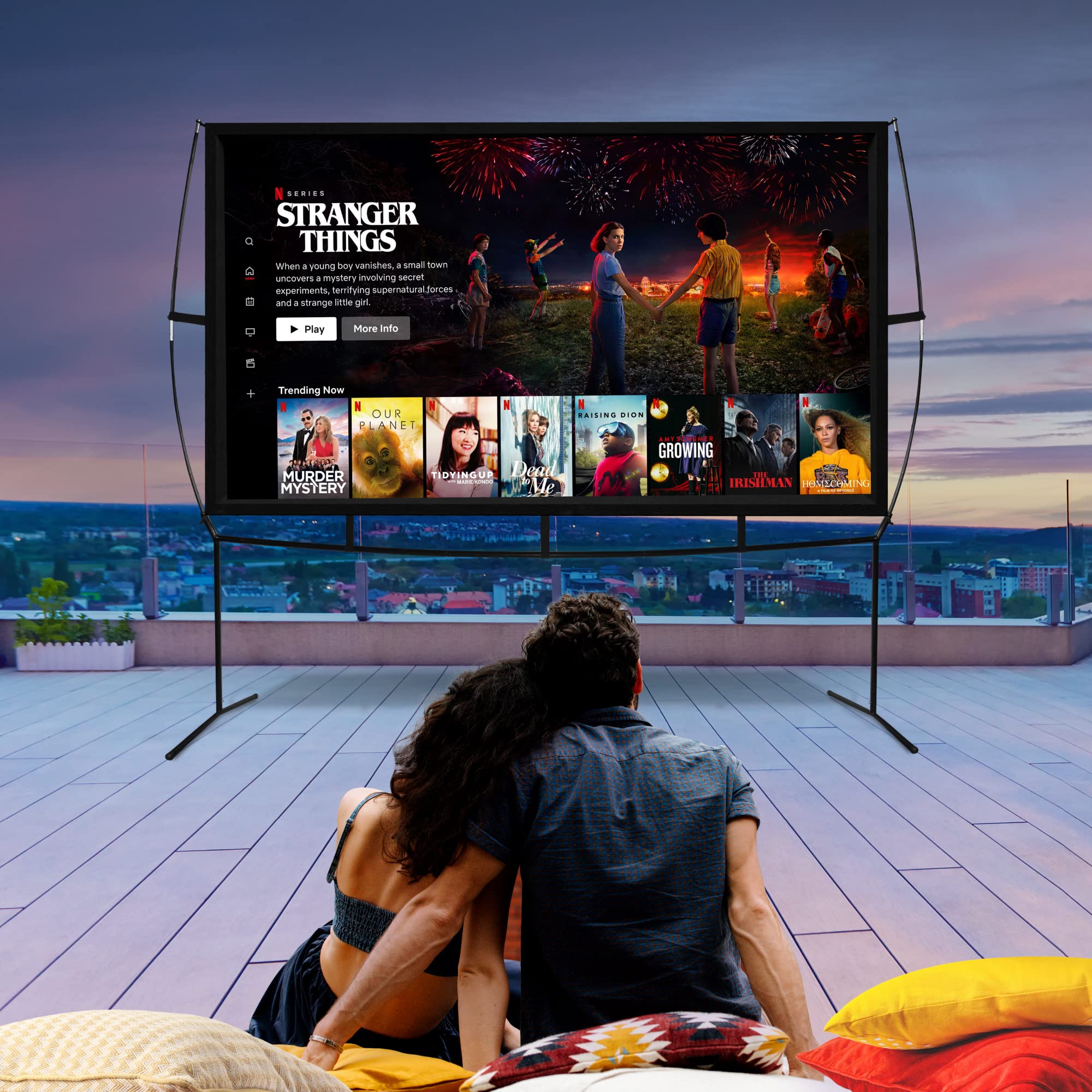 KHOMO GEAR 120 Inch Portable Projector Screen with Stand - Indoor & Outdoor Movie Projection Screen for Home Theater, Backyard Movies, Business Presentations - Front/Rear Projection - Perfect for Family Movie Nights, Outdoor Camping & Office Meetings