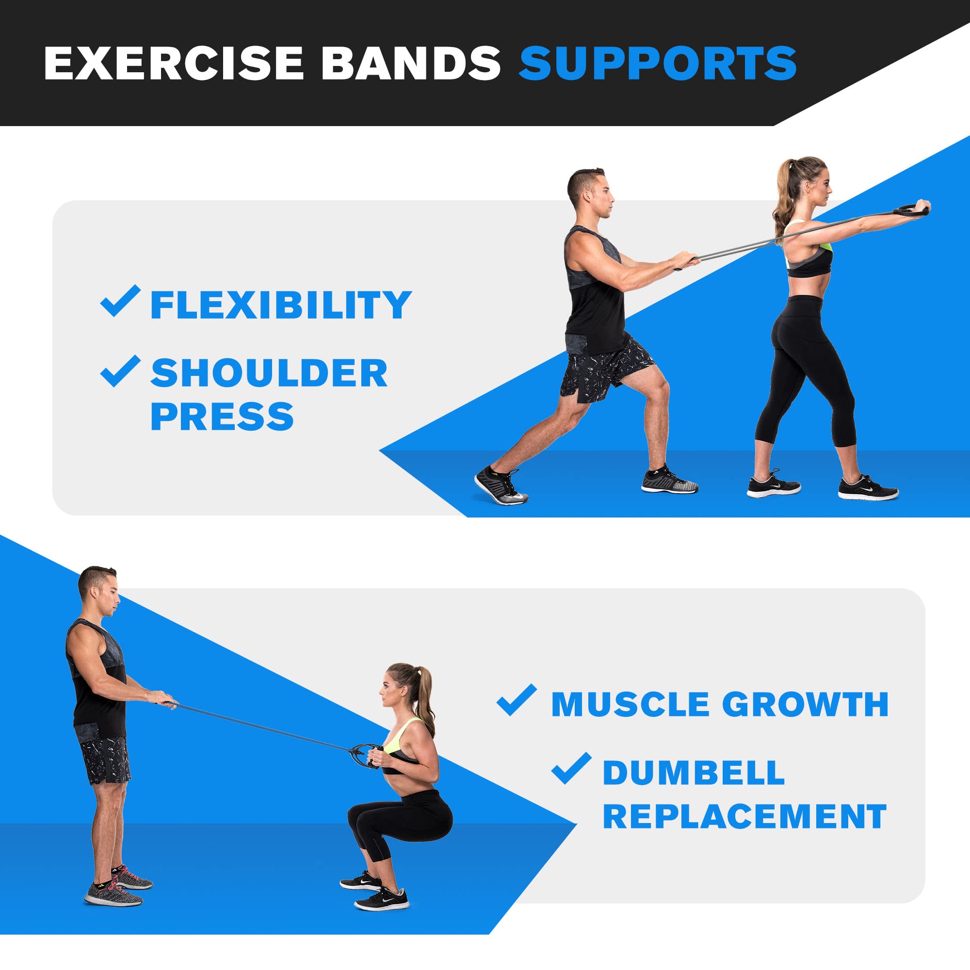 Premium DYNAPRO Exercise Resistance Bands Set - Adjustable Length with Comfort Grip Handles - Professional Grade Anti-Snap Latex Bands for Home Workouts, Physical Therapy, Yoga & Strength Training - Ideal for Gym, Fitness & Rehabilitation Exercises