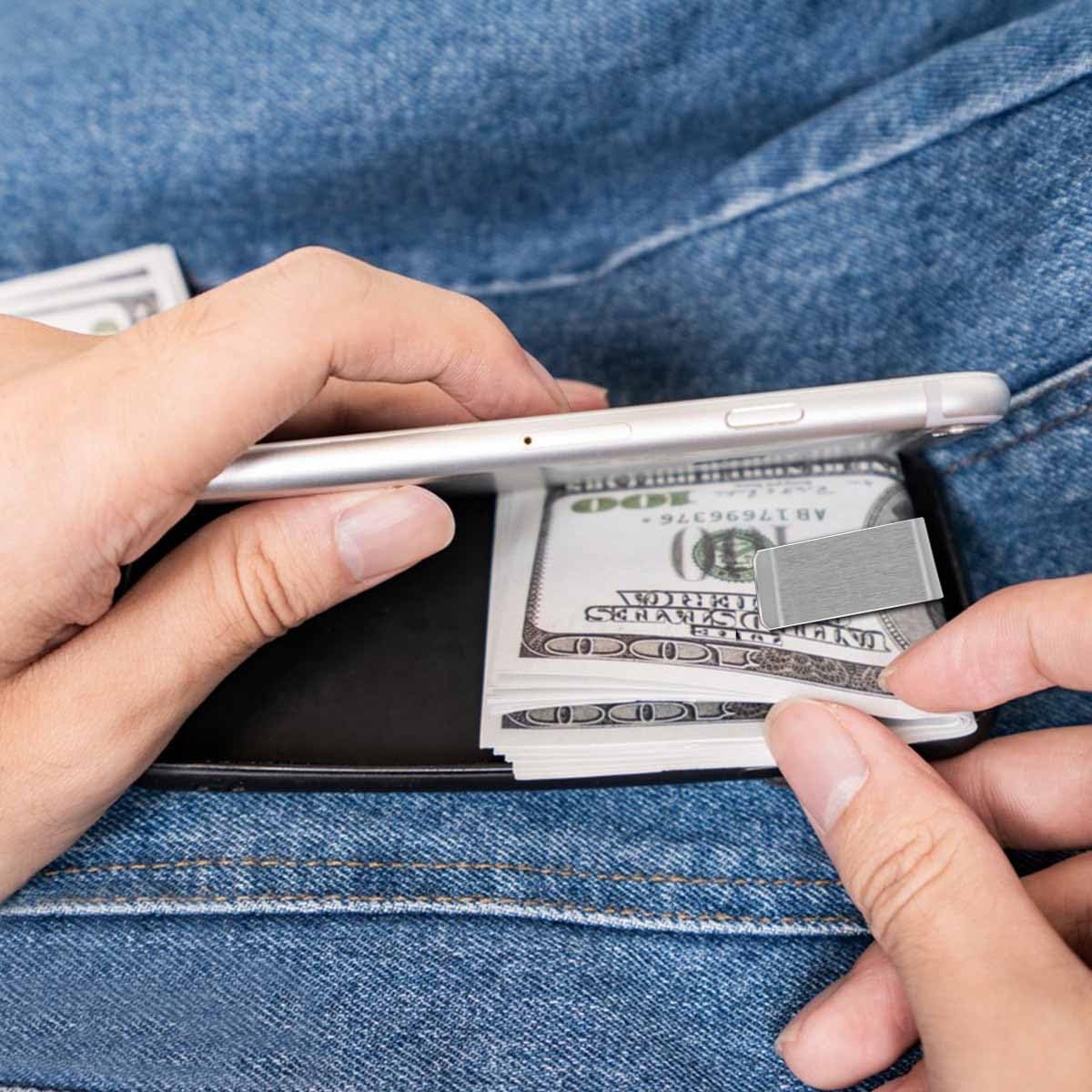 6 Pack Stainless Steel Money Clip - Slim Metal Wallet for Men, Minimalist Cash & Credit Card Holder - Durable Front Pocket Money Clips (Silver) - Perfect for Travel, Business, and Everyday Use