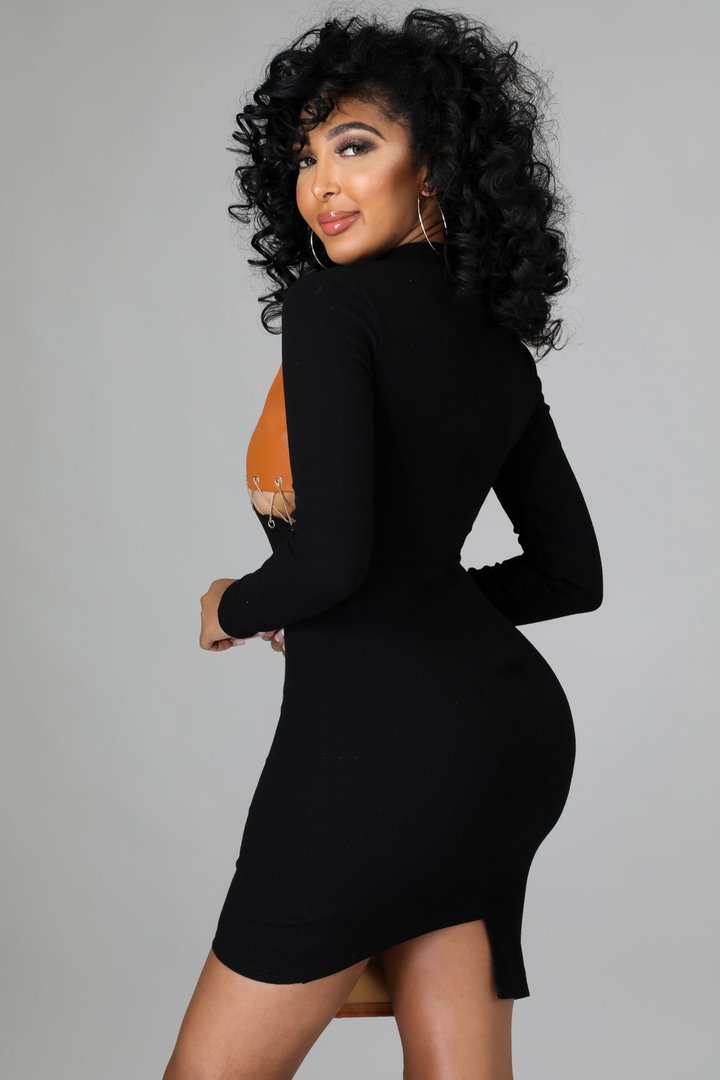Koko Dress for Women - Elegant Black & Tan Midi Dress for Casual & Office Wear | Perfect for Work, Date Night & Special Occasions