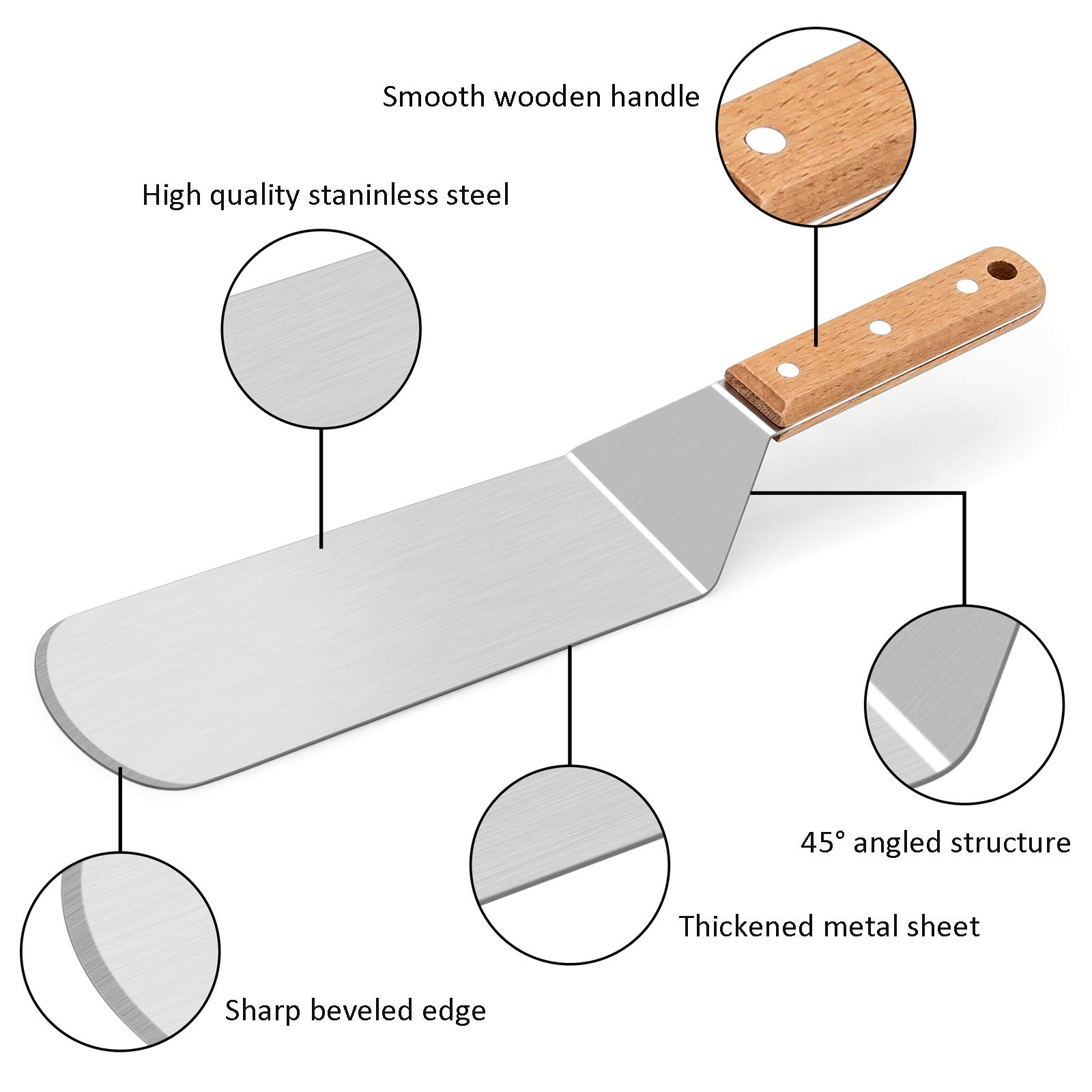 Premium Stainless Steel Spatula Set with Wooden Handle - Heavy Duty BBQ & Griddle Tools for Pancakes, Burgers, Teppanyaki - Indoor & Outdoor Cooking Essentials for Grilling, Camping, Backyard BBQs