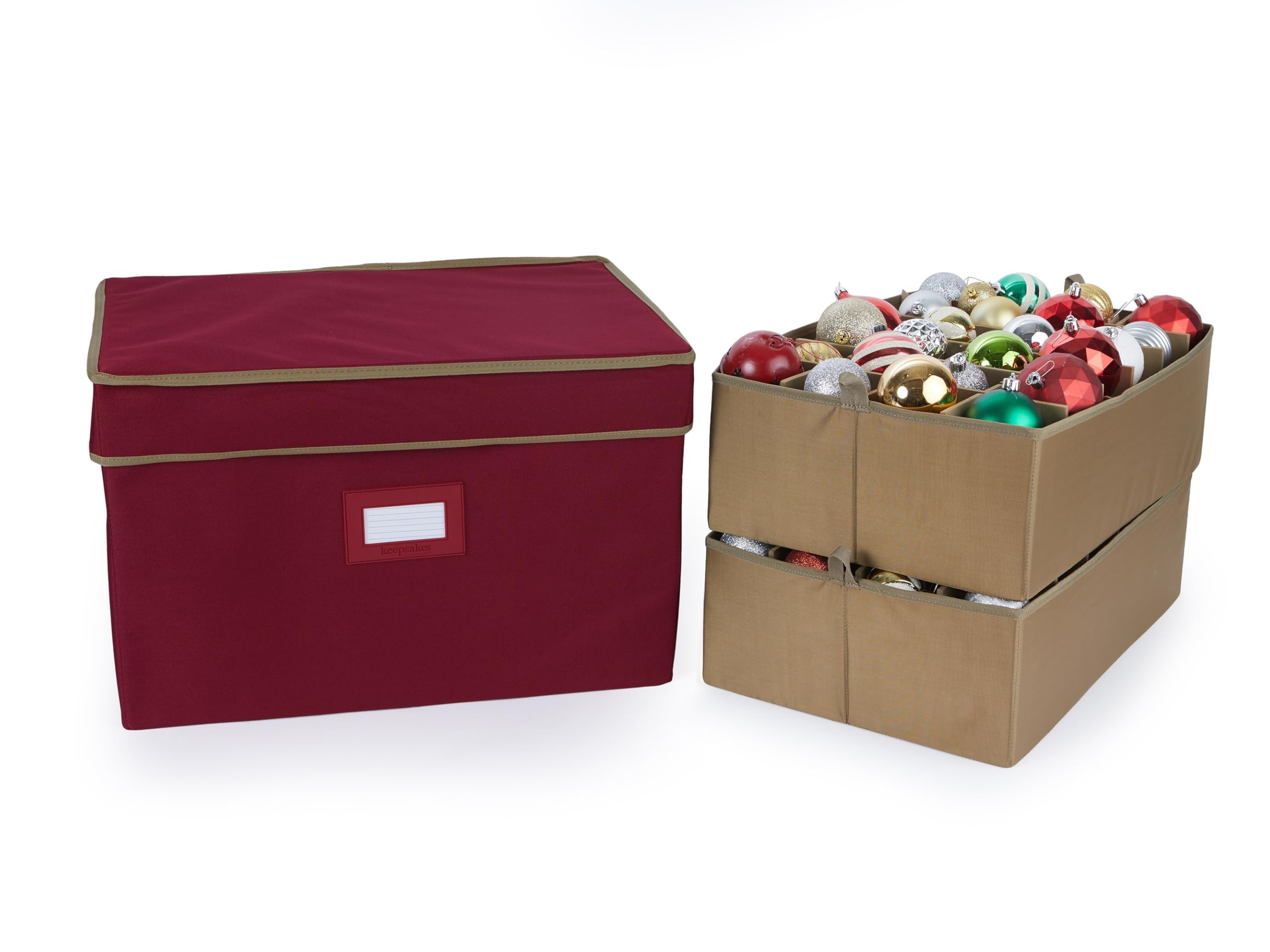 Covermates Adjustable Ornament Storage Box with Carrying Handles & Padded Protection - Holiday Decor Organizer for Christmas Tree Ornaments (Red) - Perfect for Seasonal Decoration Storage & Organization