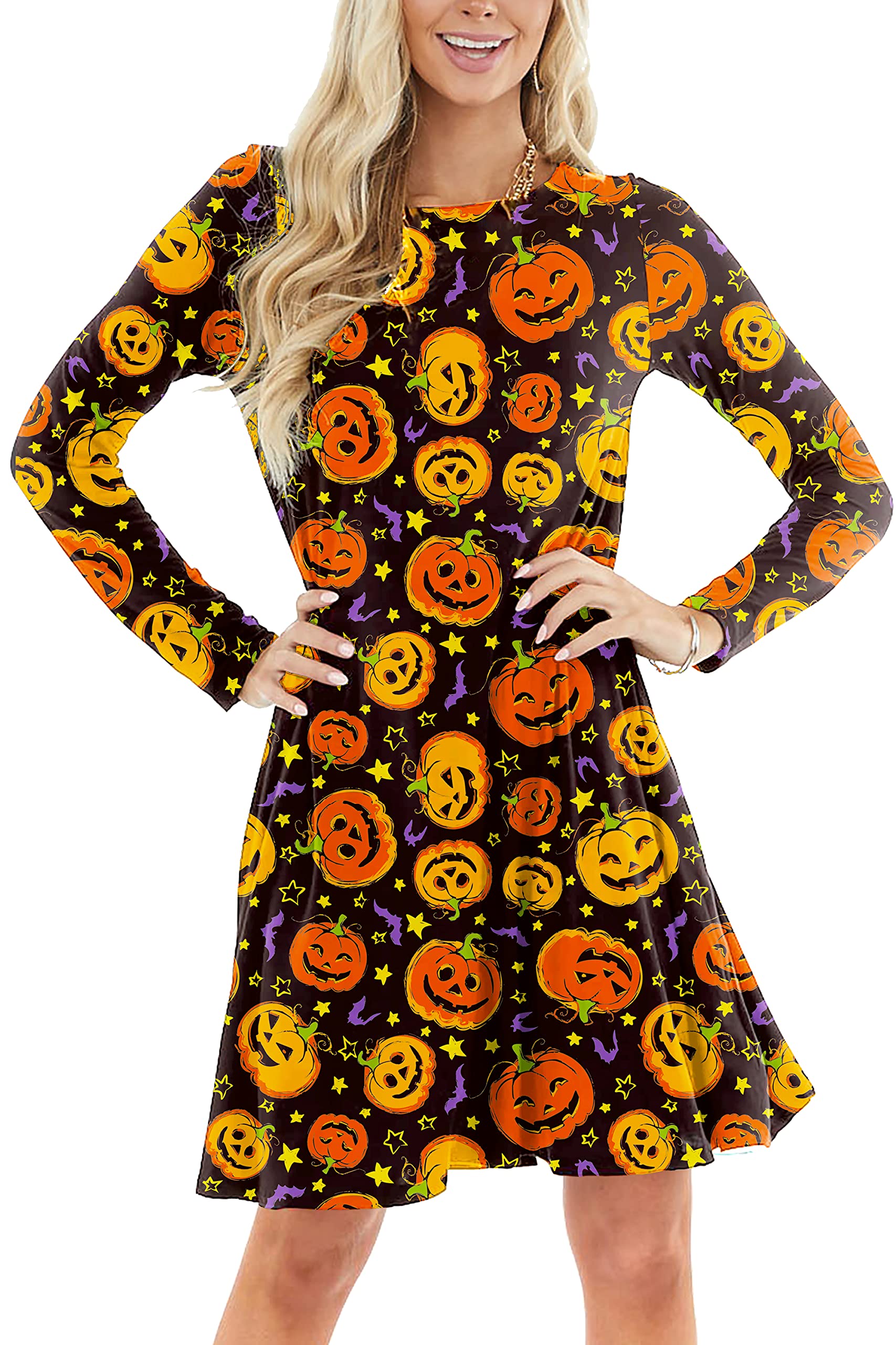 Deerose Women's Halloween Costume Dress with Pockets - Funny Long Sleeve Party Outfit for Halloween, Cosplay, Themed Parties & Costume Events