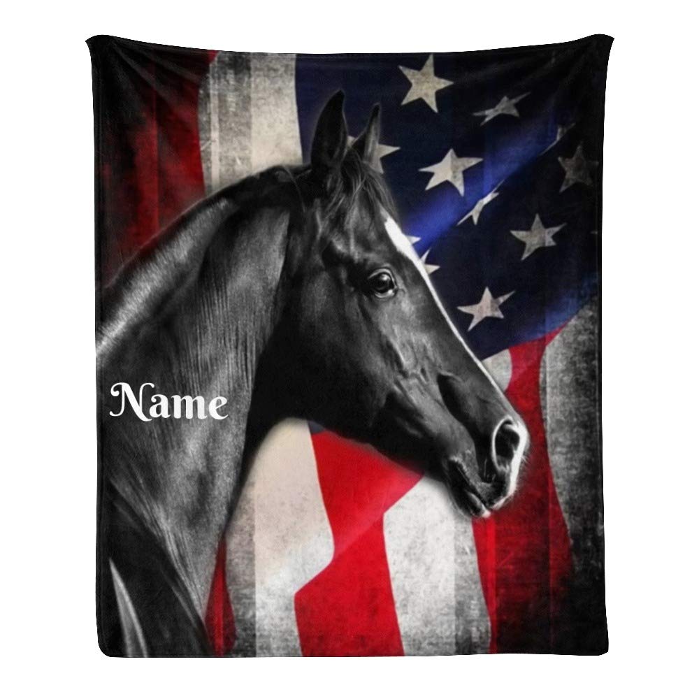 Personalized Fleece Throw Blanket with Custom Name - Soft & Cozy 50x60 Inch Horse Design Blanket for Gifts, Bedroom, Sofa & Outdoor Use