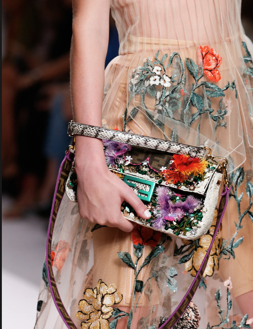 Fendi New Style Garden Embroidered Baguette Bag - Luxury Designer Handbag for Women | Perfect for Parties, Weddings & Everyday Use