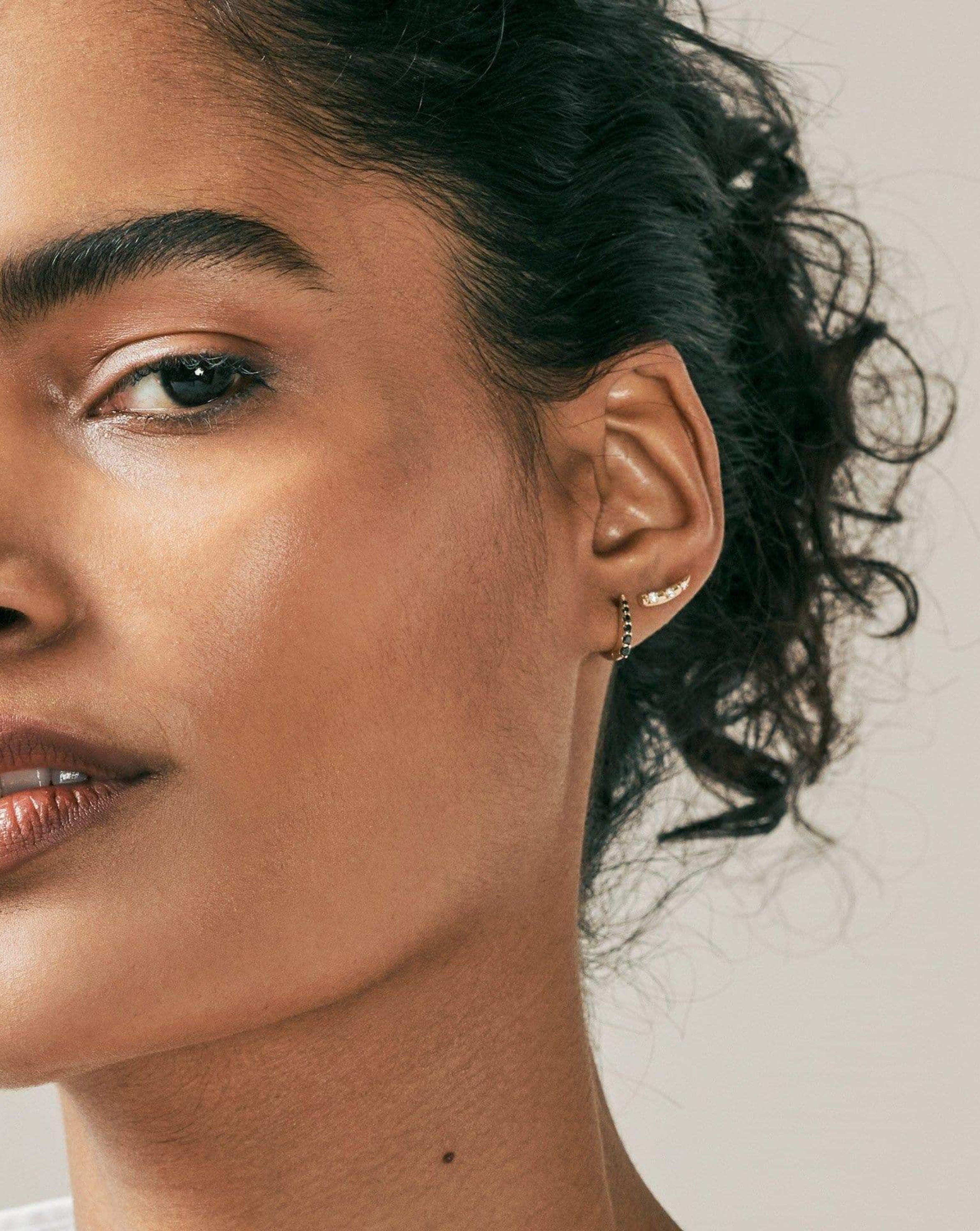 14K Solid Gold Huggie Hoop Earrings with Black Diamonds - Elegant Everyday Wear & Special Occasion Jewelry