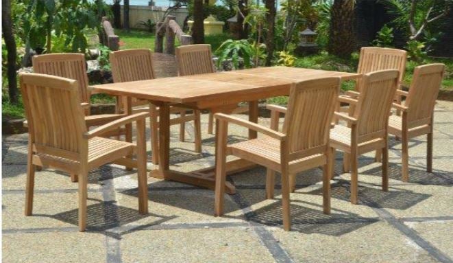 Anderson Teak Bahama Stackable Sahara 9-Piece Rectangular Outdoor Dining Set - Weather-Resistant Patio Furniture for Poolside, Garden & Backyard Entertaining