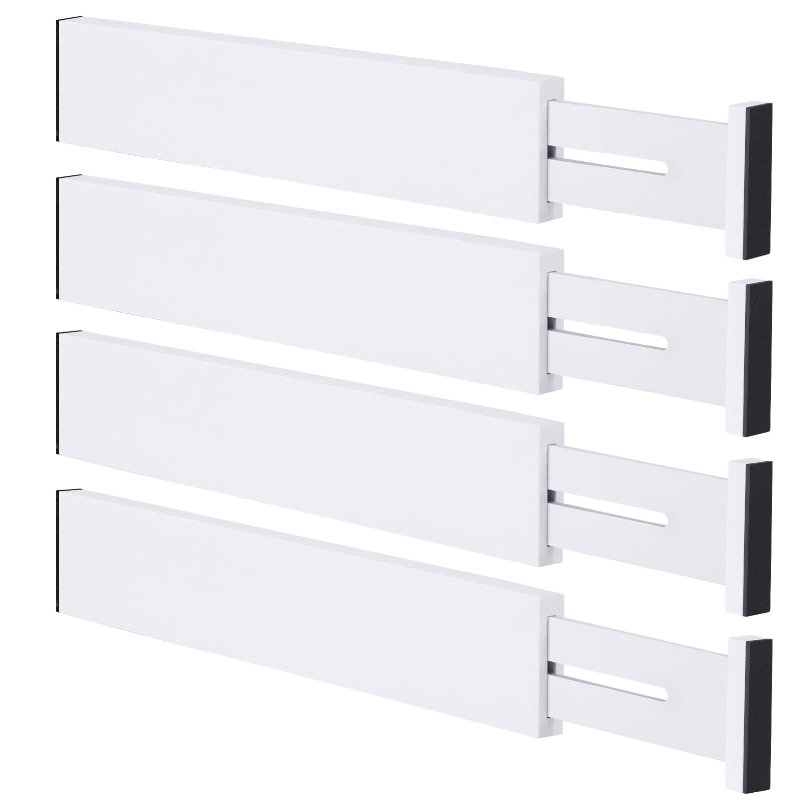 Bamboo Drawer Dividers Organizers 4-Pack - Adjustable Kitchen Drawer Organizer for Clothes, Dresser, Bedroom & Office - White 12-17 Inch | Perfect for Home Organization, Kitchen Utensils & Wardrobe Storage