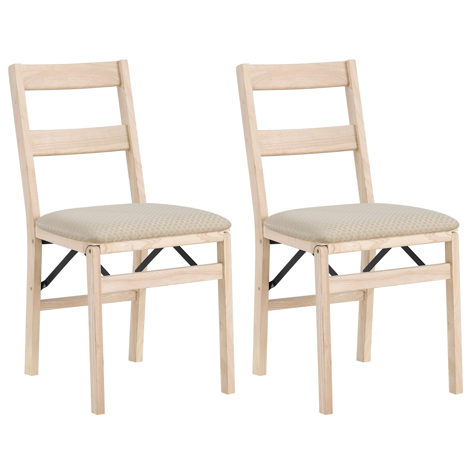 Premium MECO Stakmore Solid Wood Folding Dining Chairs Set of 2 - Classic Unfinished Wooden Table & Fabric Padded Seats for Home, Kitchen, Office, and Small Spaces