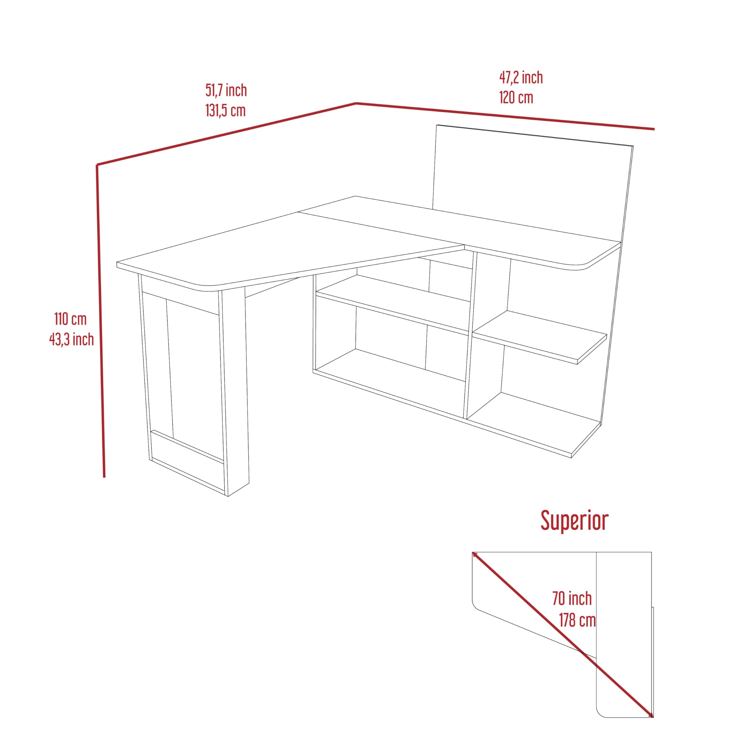 Tuhome Masai Writing Computer Desk with 5 Open Shelves - Light Gray Home Office Desk for Study, Work, and Gaming
