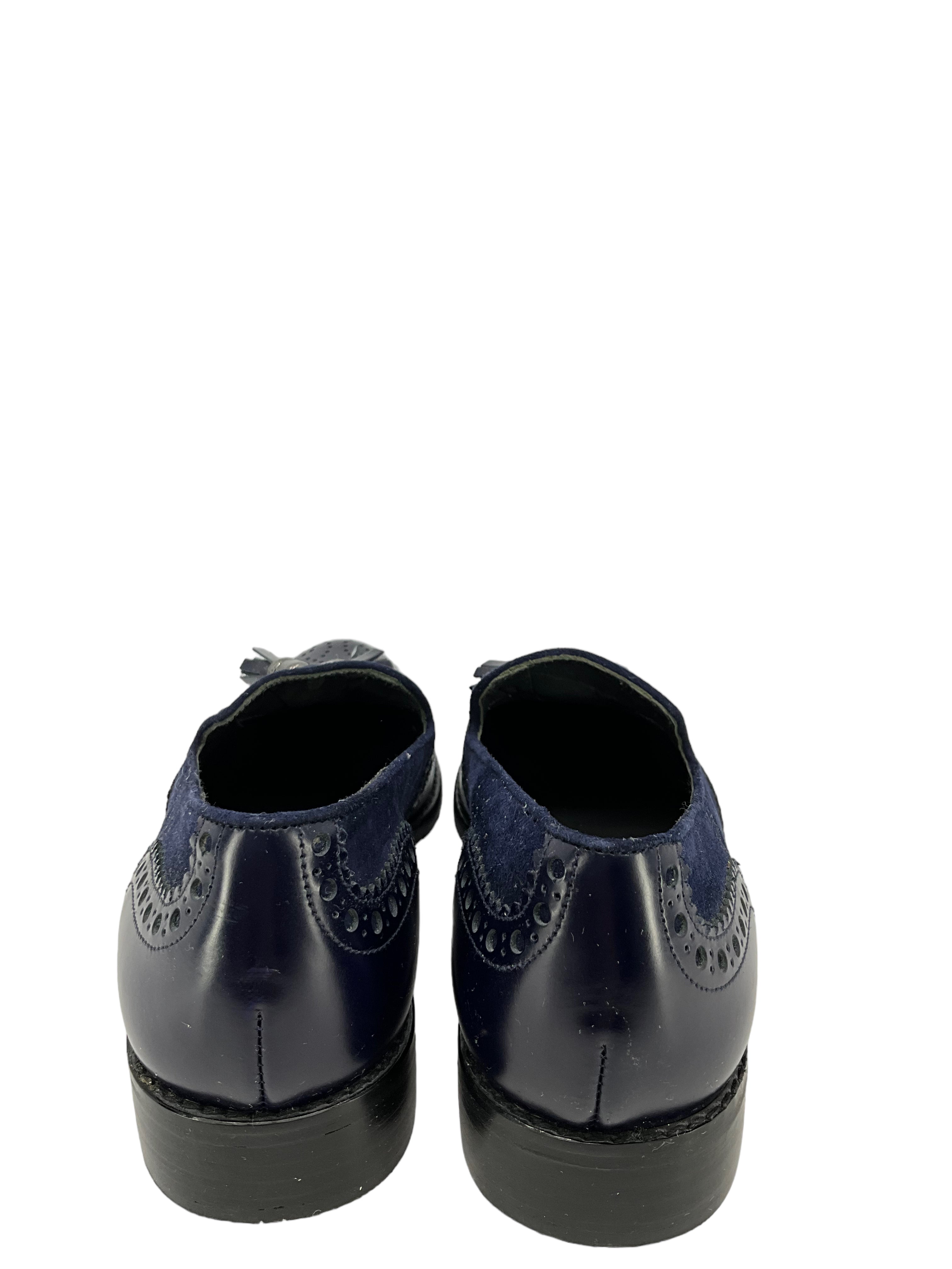Stuart Weitzman Women's Blue Suede Leather Tassel Loafers - Comfortable Slip-On Shoes Size 8 | Perfect for Office, Casual Outfits & Travel