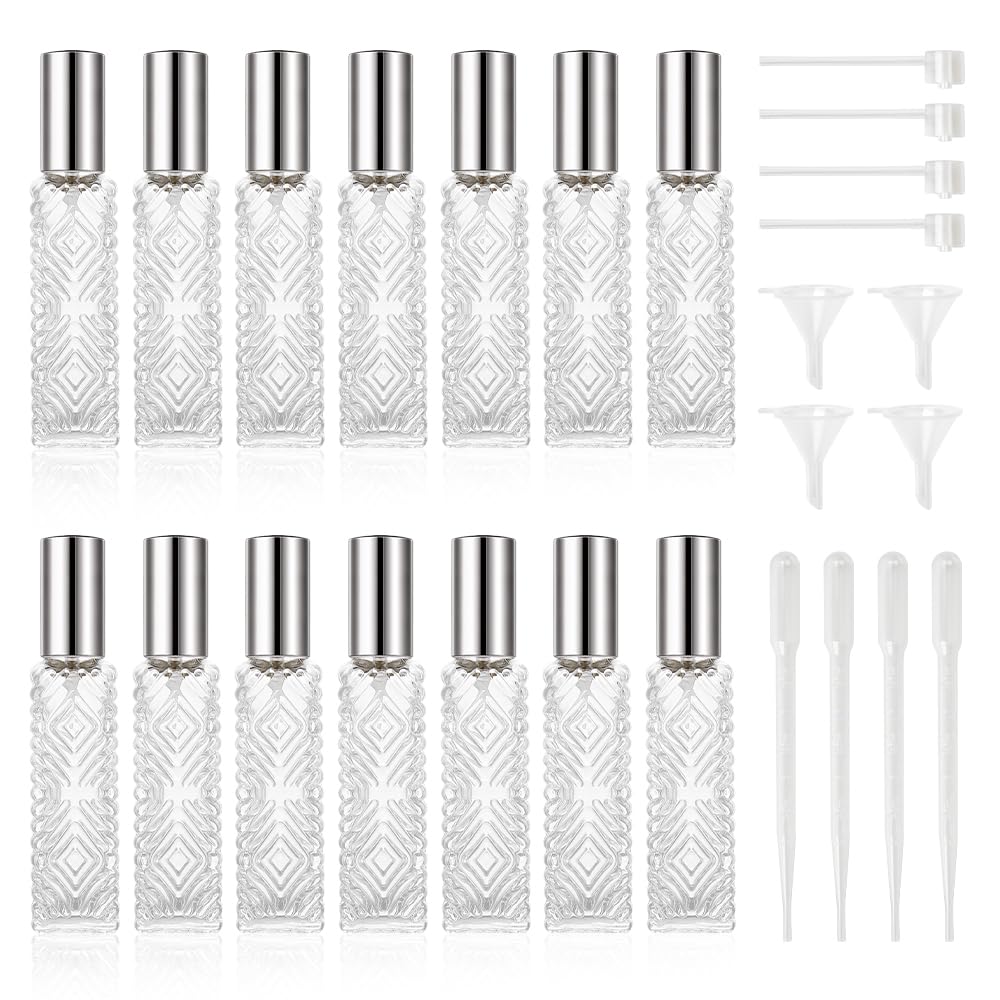 HXRYAGi 14 Pack Clear Refillable Travel Perfume Spray Bottles - 15ml Portable Fine Mist Perfume Atomizer for Women & Men, Leakproof Essential Oil Dispenser (Silver) | Perfect for Gym, Travel, Purse & Office Use