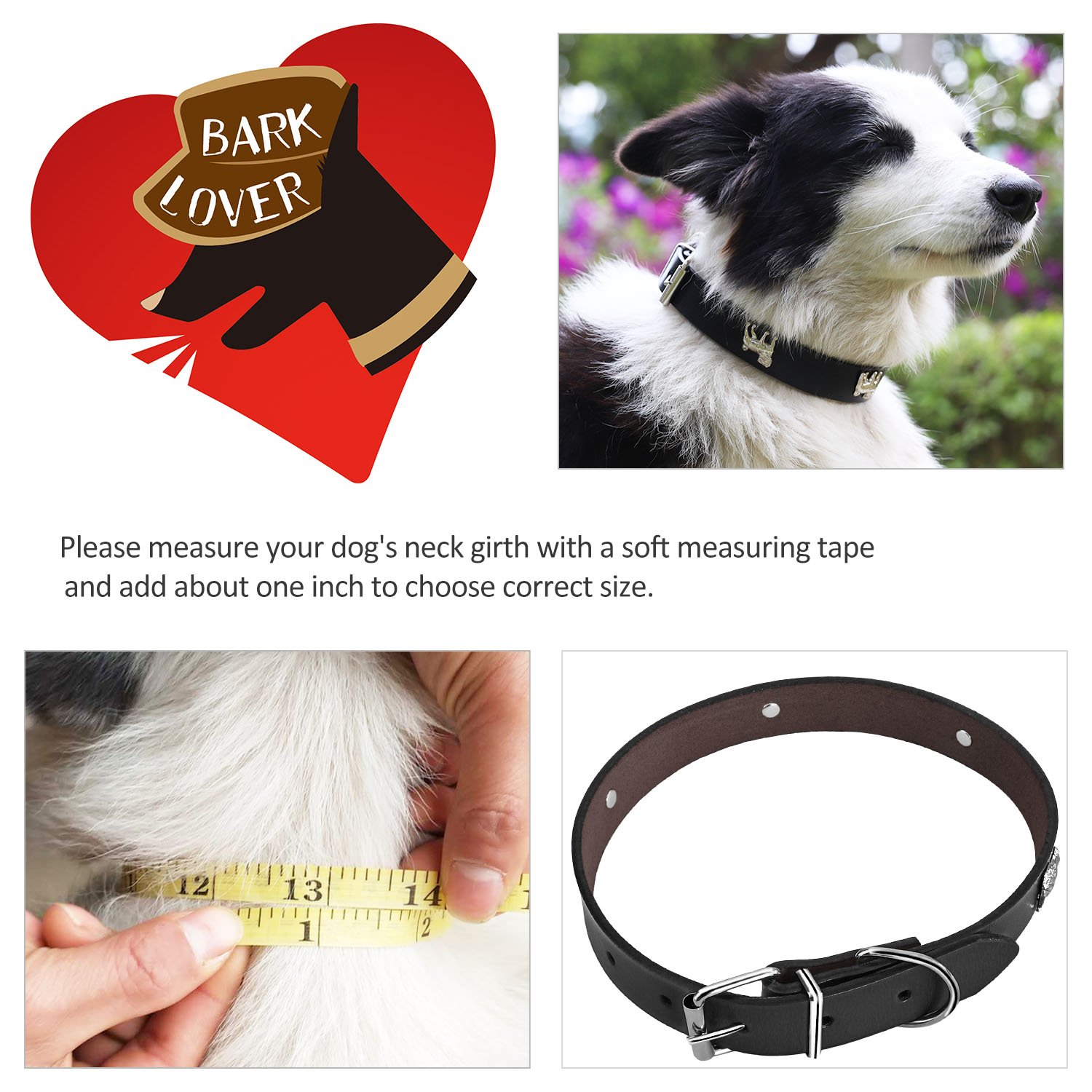 Genuine Leather Studded Dog Collar - Soft & Comfortable Pet Collar for Medium, Large & Extra Large Dogs - Adjustable & Durable for Daily Walks, Training & Outdoor Adventures (Black, Size M)