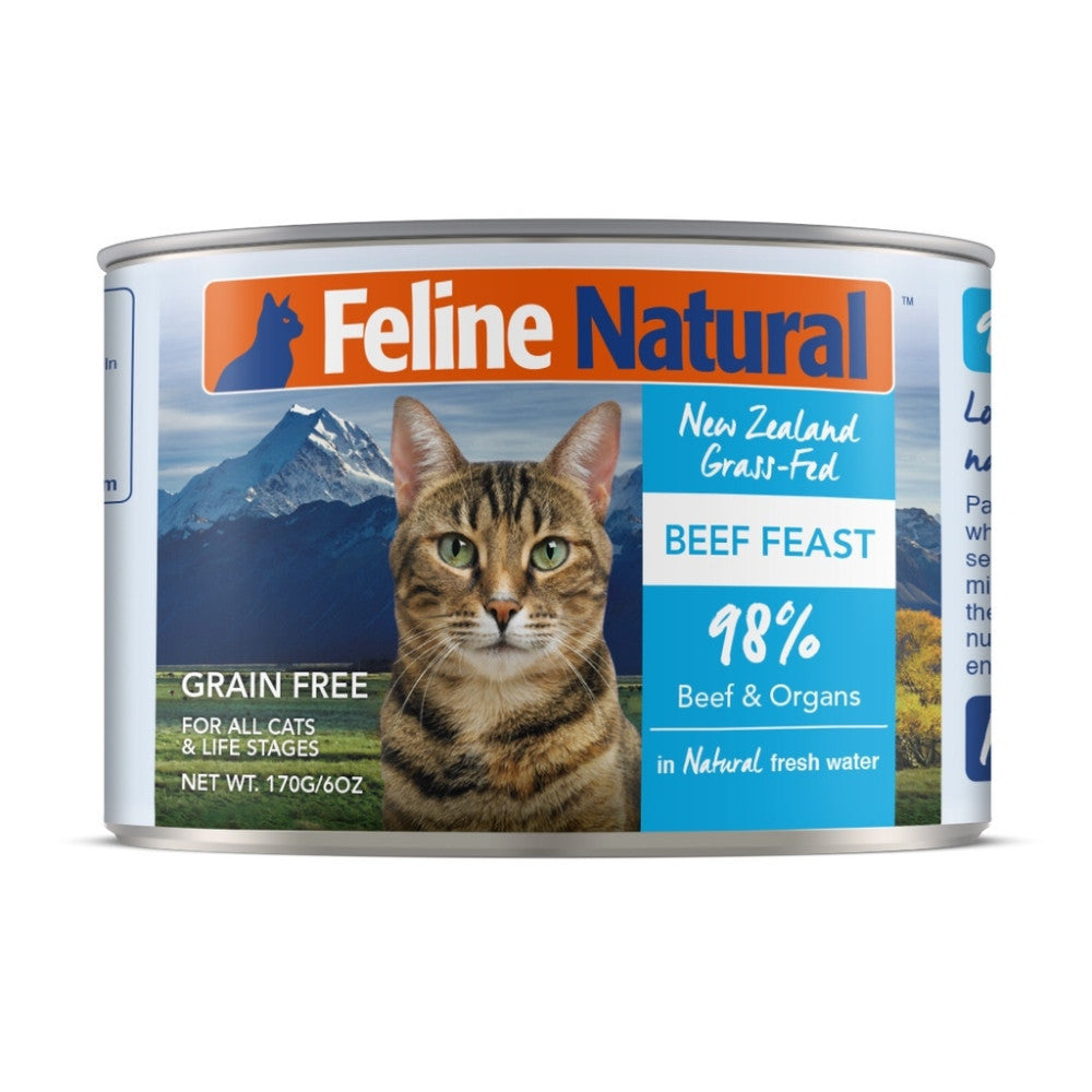 Feline Natural Grain-Free Canned Cat Food - 170g Beef, Chicken, Lamb, Hoki & Venison Variety Pack (12 Cans) | High-Protein Wet Food for Adult Cats | Perfect for Picky Eaters & Weight Management