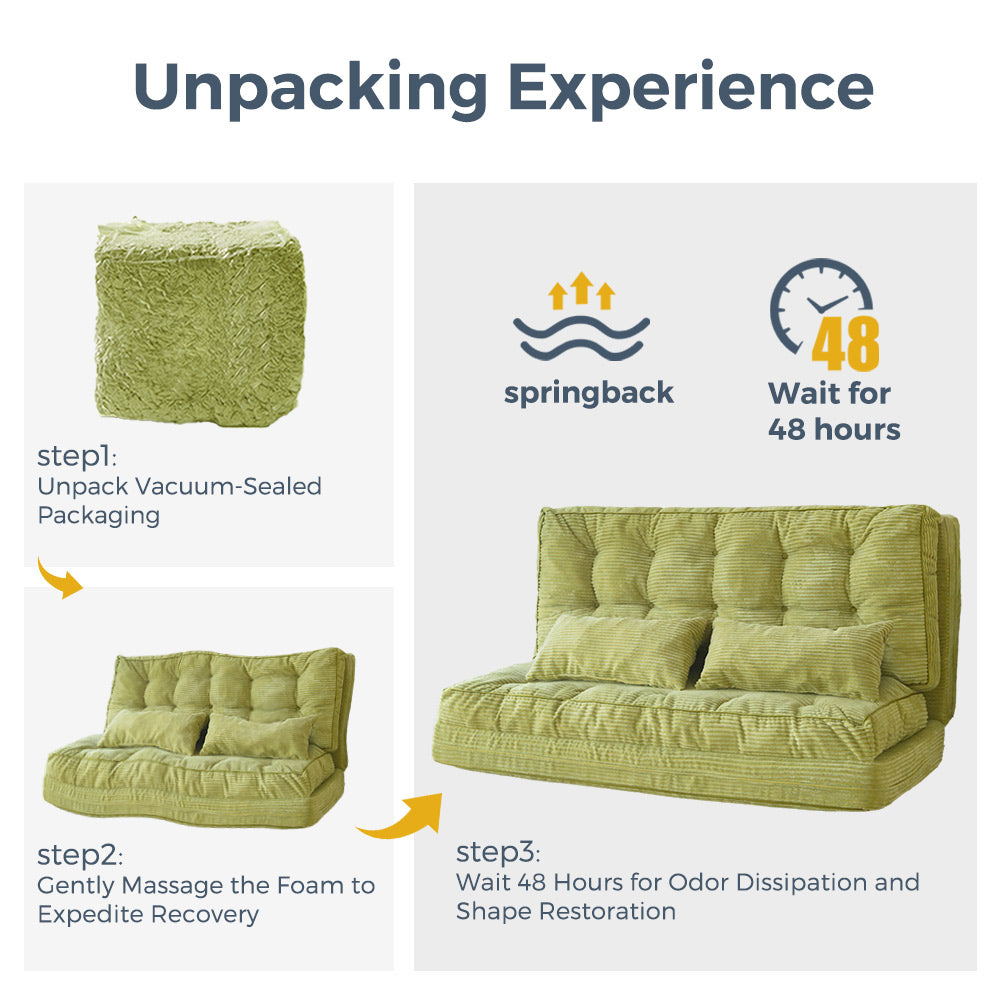 MAXYOYO Tufted Bean Bag Sofa Bed - Foldable Floor Couch with Pillows in Green | Comfortable Lounge Chair for Living Room, Bedroom & Game Room
