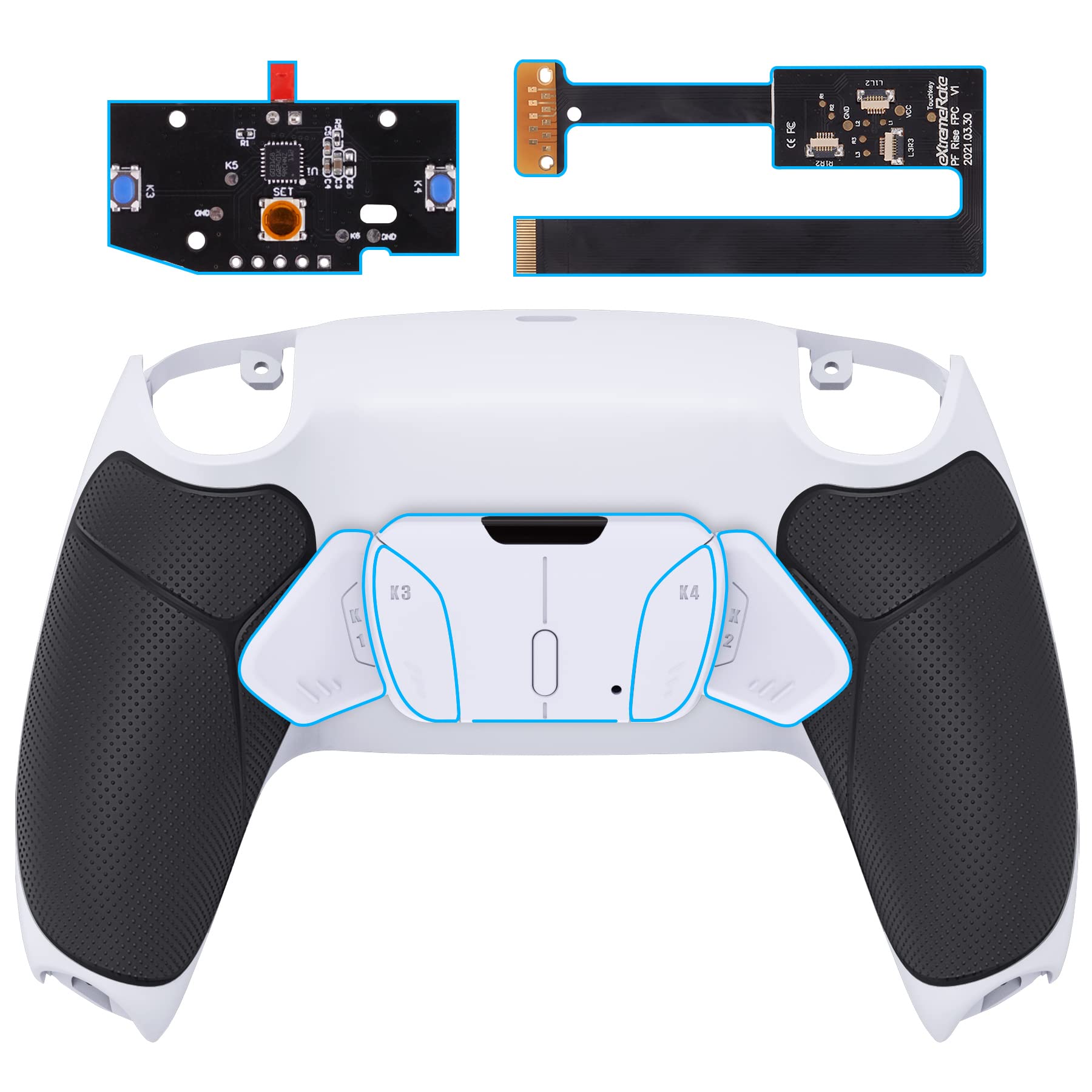 eXtremeRate RISE4 Programmable Remap Kit for PS5 Controller BDM-010/020 - Black & White - Includes Rubber Grip Cover & 4 Back Paddle Buttons - Perfect for Gaming, FPS, and Competitive Play